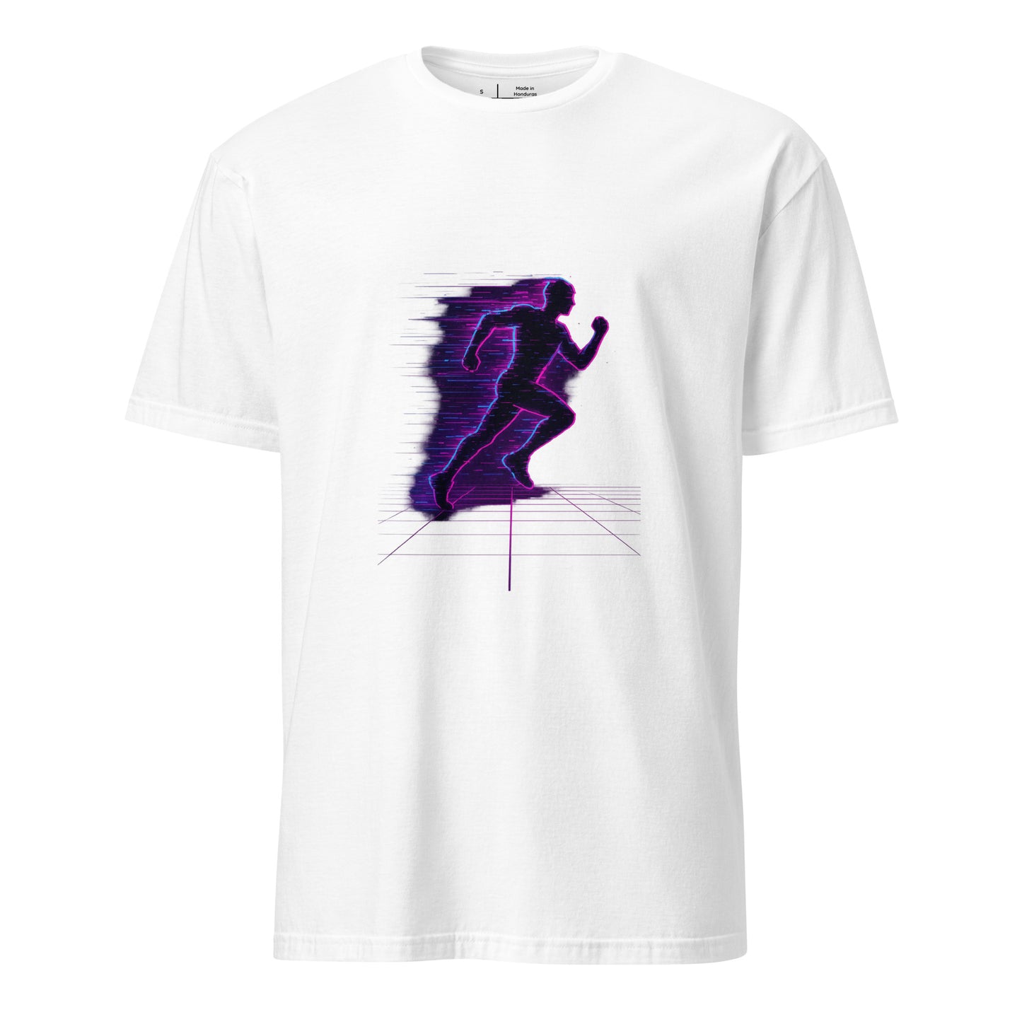 Glitch Runner - Neon Urban - Short-Sleeve Unisex T-Shirt - Graphic Tee - White - Front