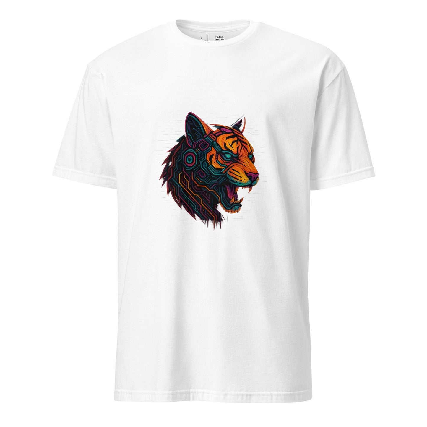 Cyber Tiger – Neon Predator - Short-Sleeve Unisex T-Shirt - Graphic Tee - White - Front