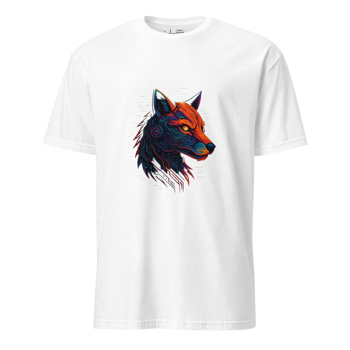 Cyber Fox – Neon Trickster - Short-Sleeve Unisex T-Shirt - Graphic Tee - White - Front