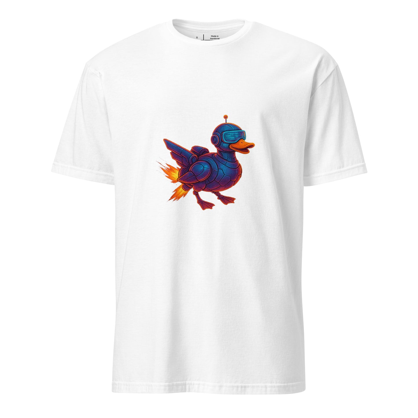 Cyber Duck – Quirky Futuristic Streetwear - Short-Sleeve Unisex T-Shirt - Graphic Tee - White - Front