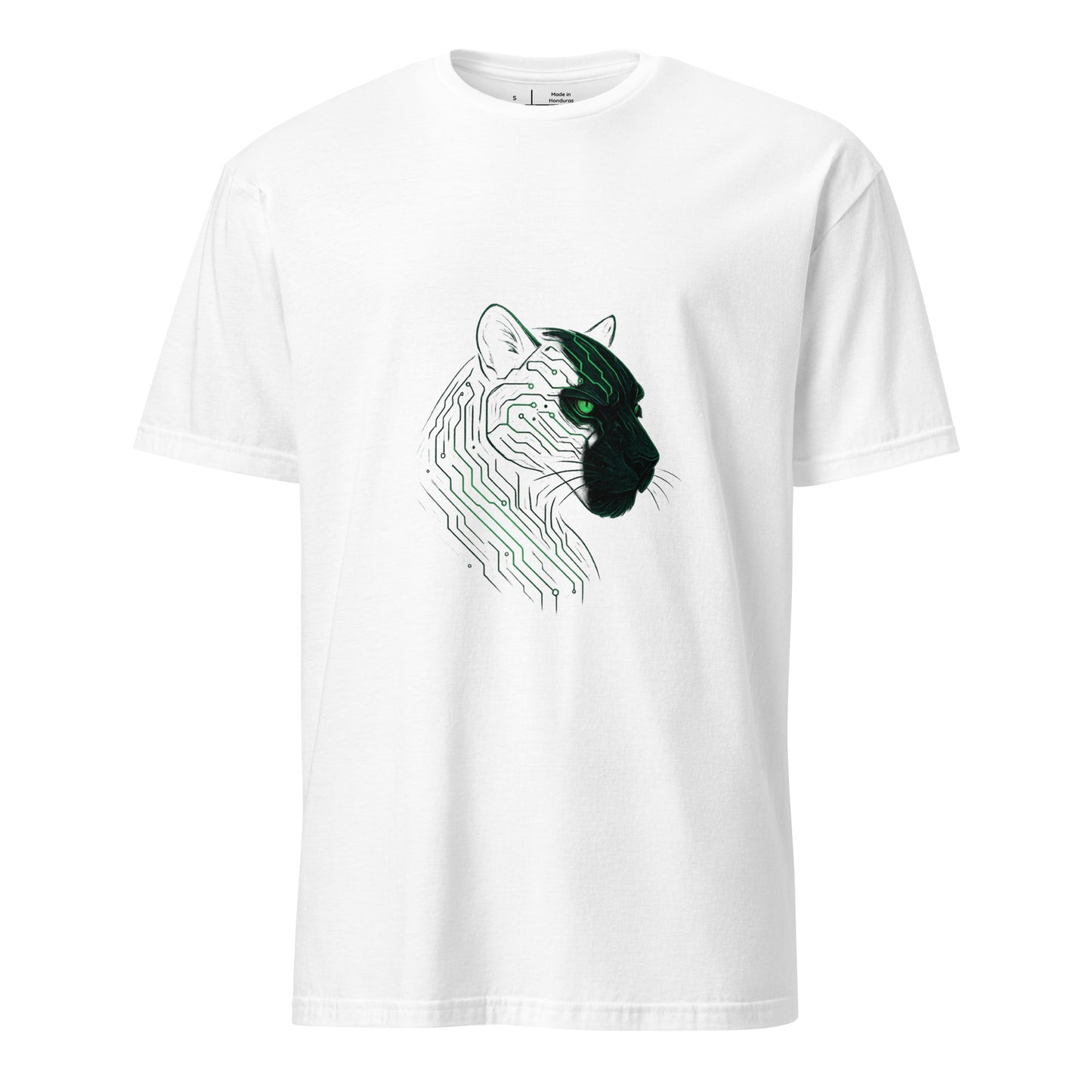 The Circuit Panther – Shadow & Circuitry - Short-Sleeve Unisex T-Shirt - Graphic Tee - White - Front 