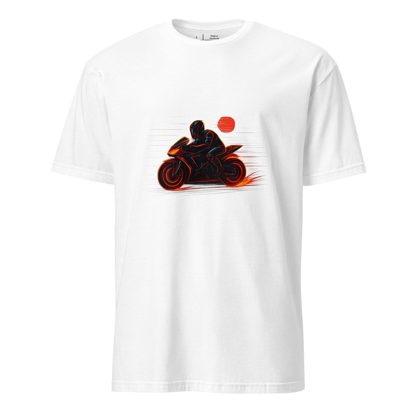 Neon Rider – Blaze Through the Digital Highway - Short-Sleeve Unisex T-Shirt - Graphic Tee - White - Front