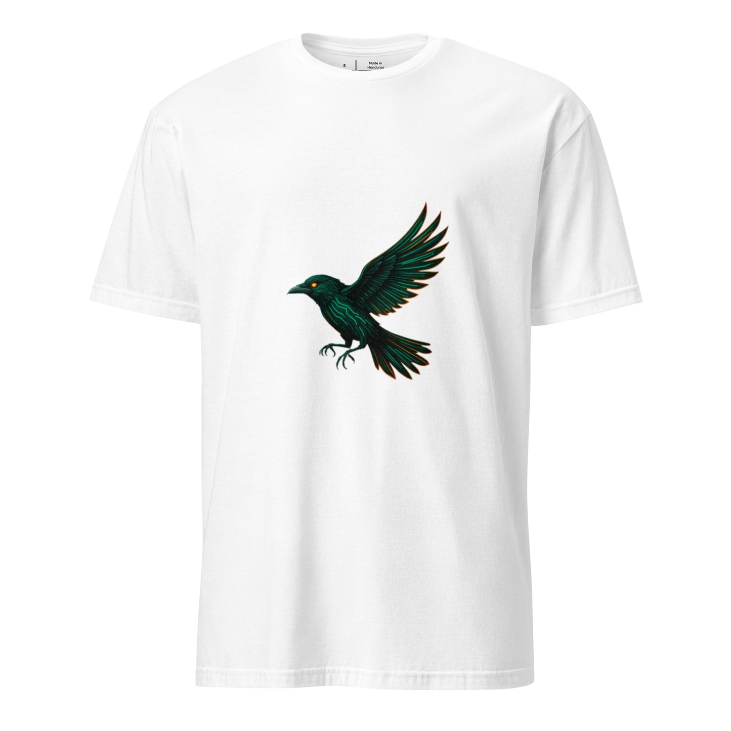 Cyberpunk Raven – Neon Flight - Short-Sleeve Unisex T-Shirt - Graphic Tee - White - Front