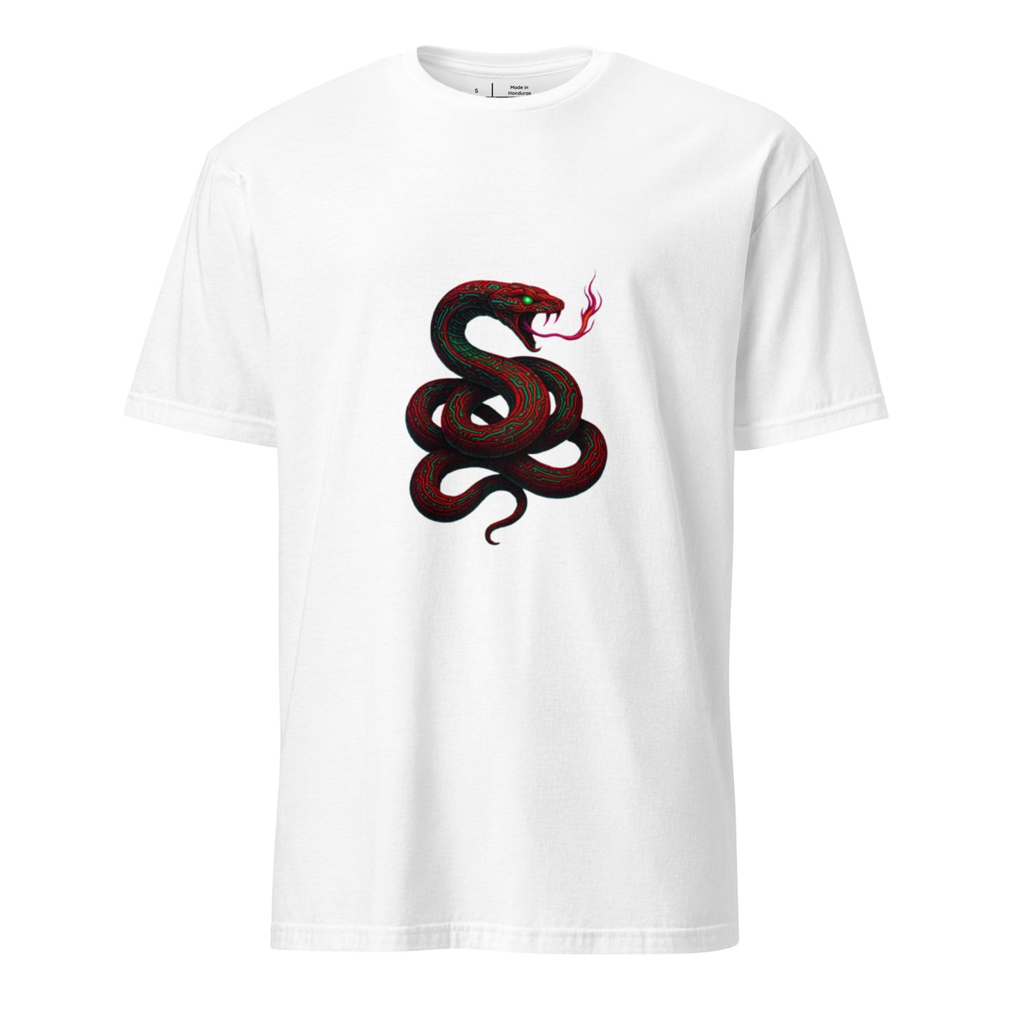 Circuit Serpent – Neon Tech Snake - Short-Sleeve Unisex T-Shirt - Graphic Tee - White - Front