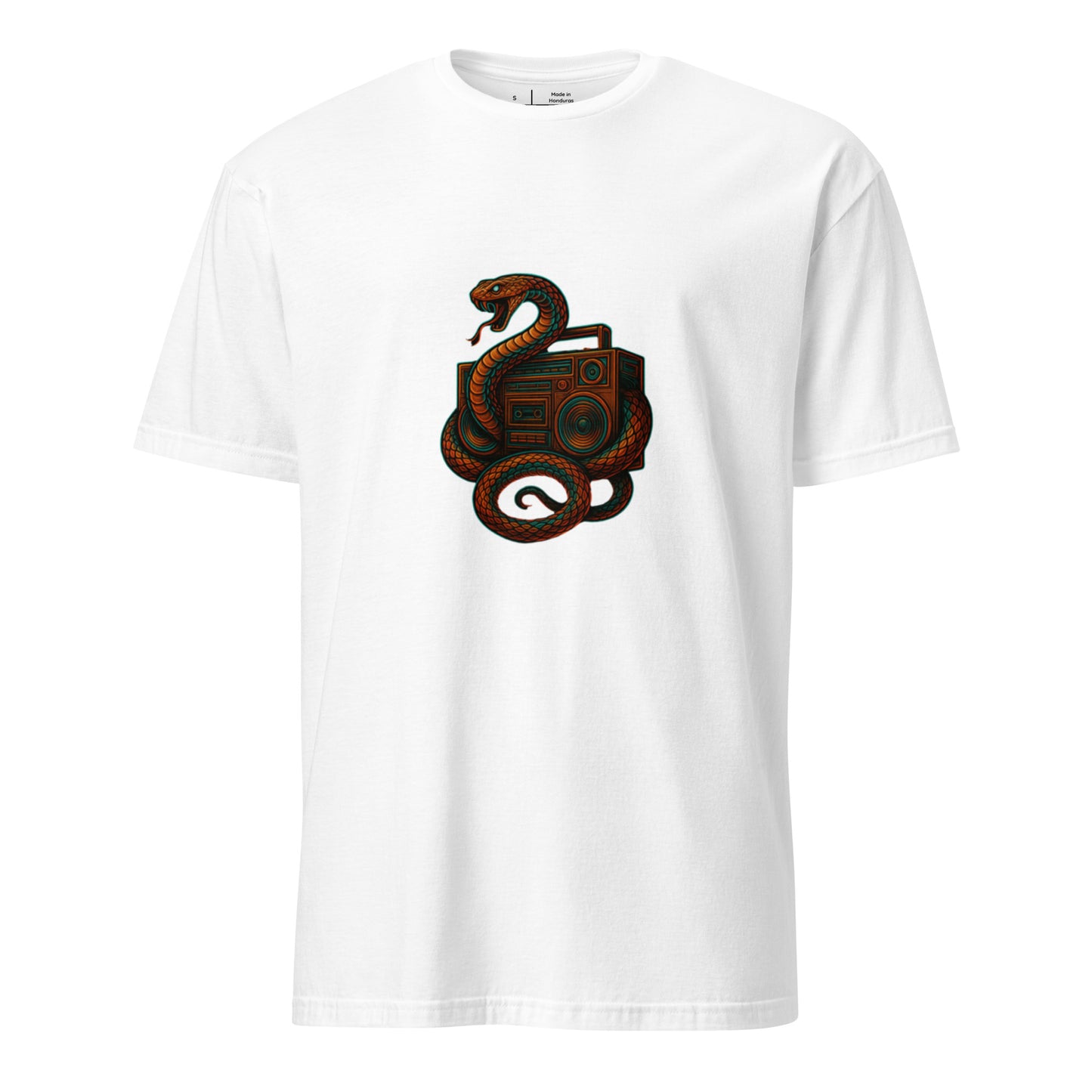 Bassline Serpent – Snake & Soundwaves - Short-Sleeve Unisex T-Shirt - Graphic Tee - White - Front