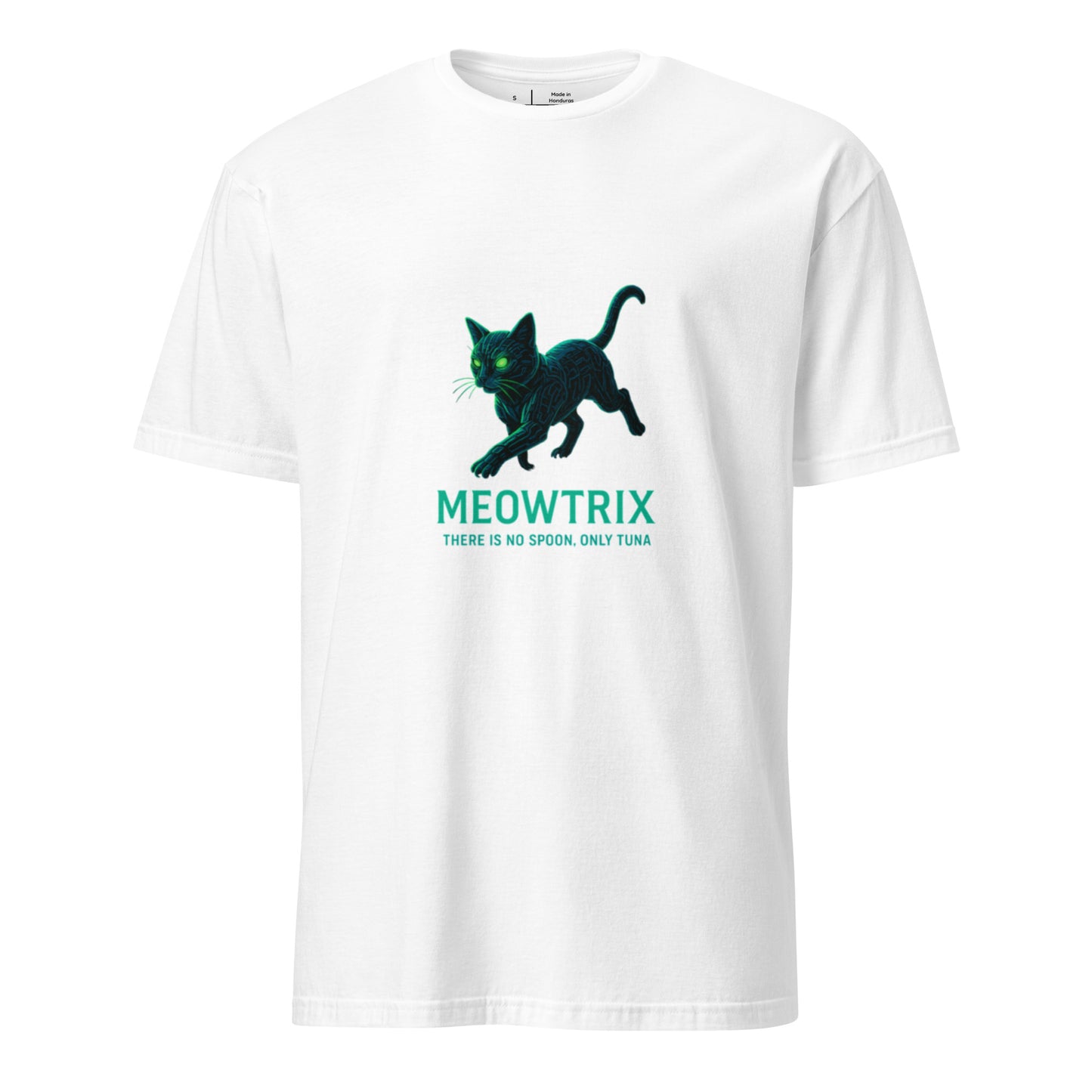 Meowtrix – Cyber Cat Matrix Parody - Short-Sleeve Unisex T-Shirt - Graphic Tee - White - Front
