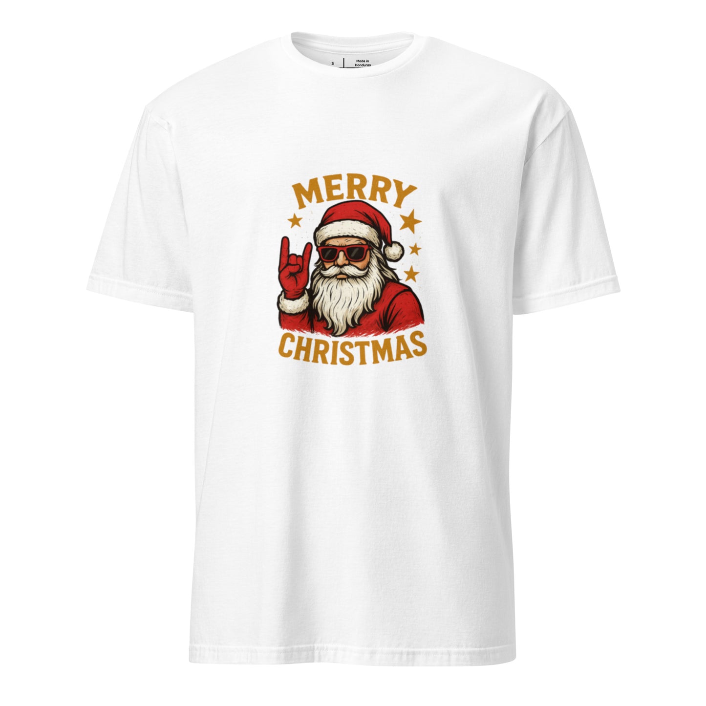 Merry Christmas - Rockstar Santa - Short-Sleeve Unisex T-Shirt Graphic Tee - White - Front