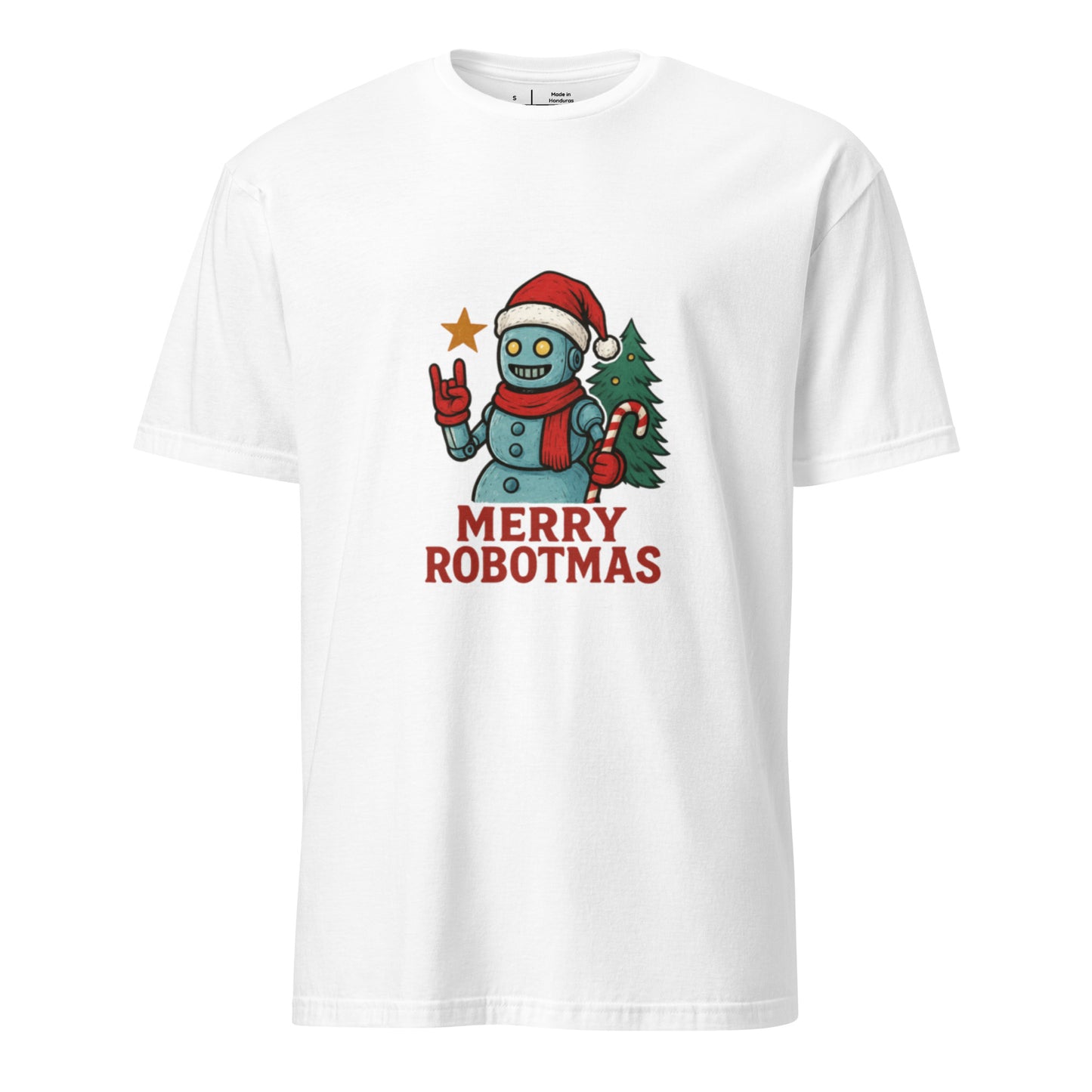 Merry Robotness - Cyber Snowman - Short-Sleeve Unisex T-Shirt - Graphic Tee - White - Front