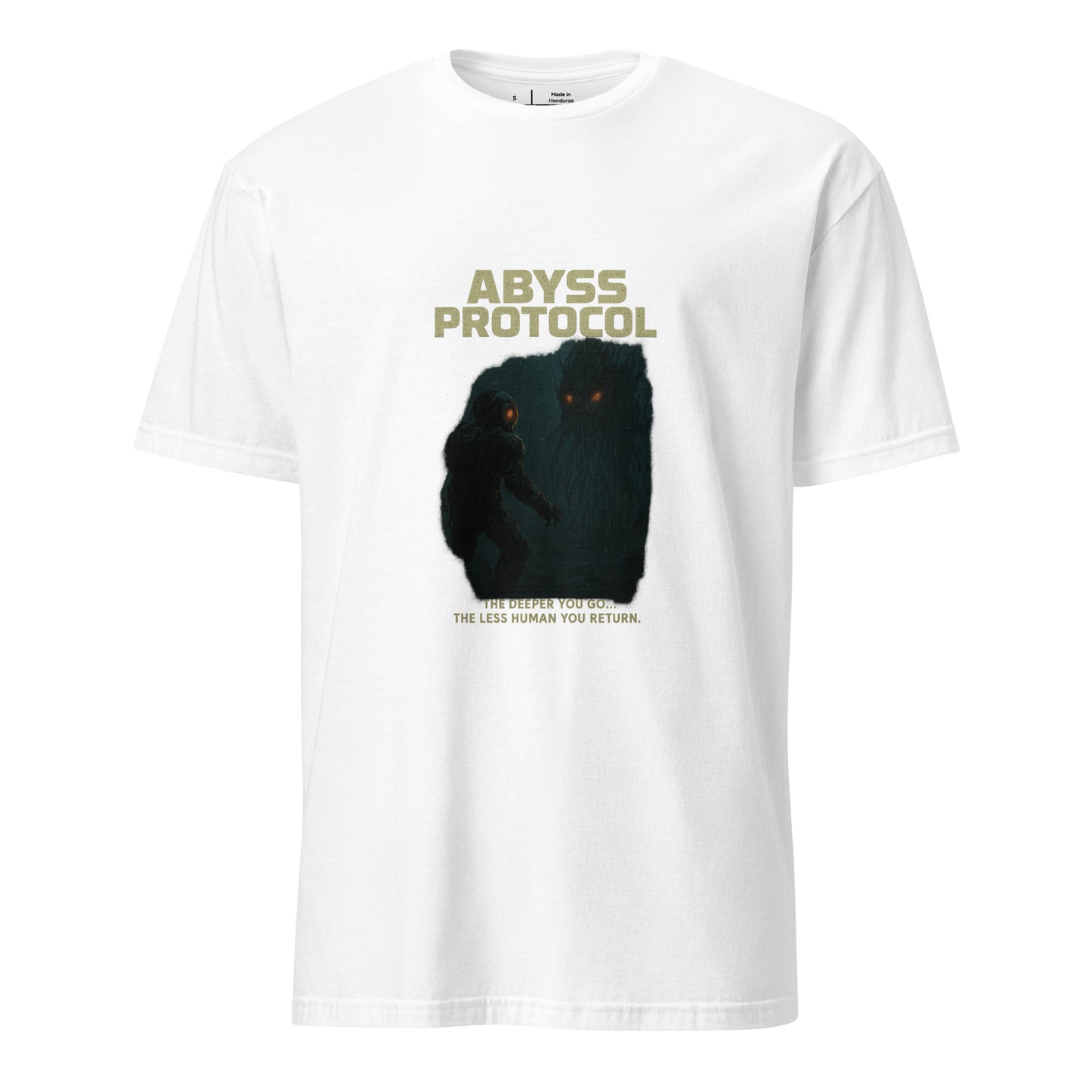 Abyss Protocol - Dark Confrontation - Short-Sleeve Unisex T-Shirt - Graphic Tee - White - Front
