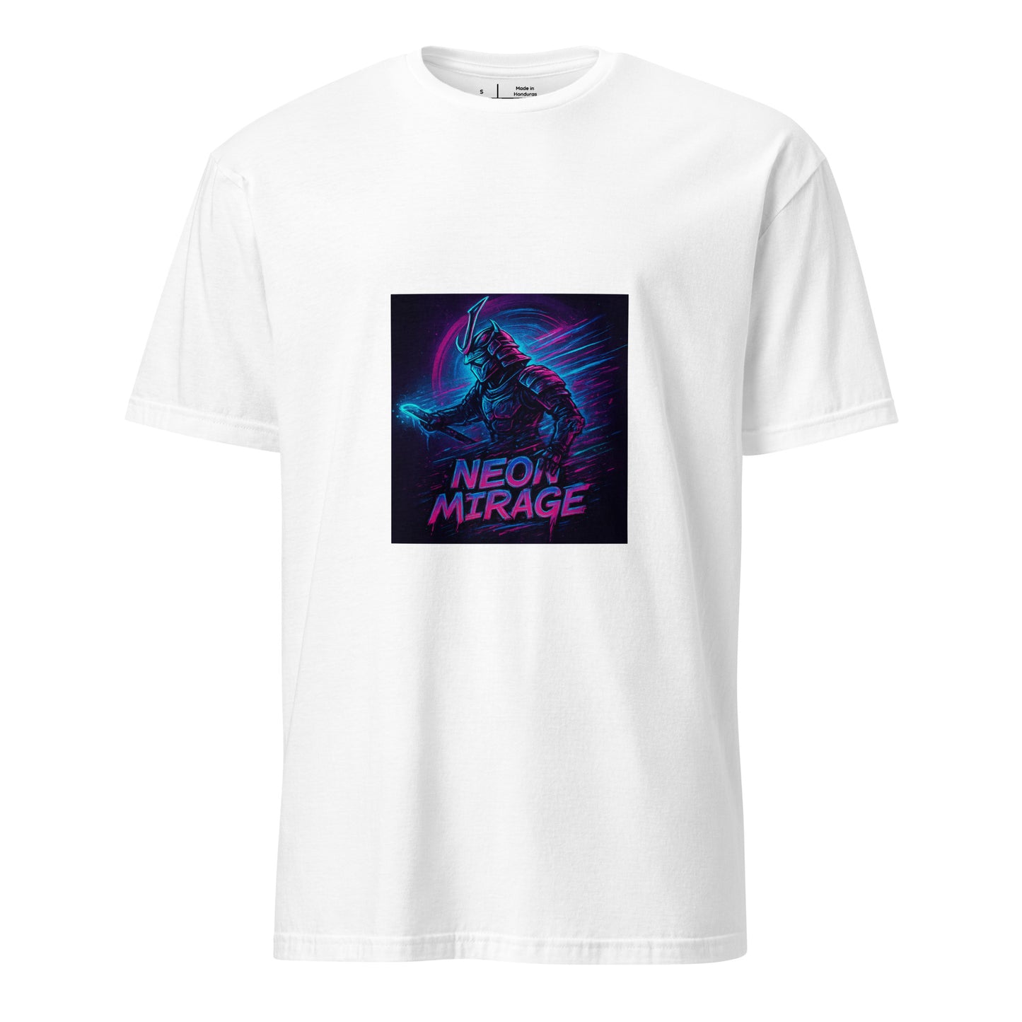 Neon Mirage Samurai - Future Sci-Fi - Short-Sleeve Unisex T-Shirt - Graphic Tee - White - Front