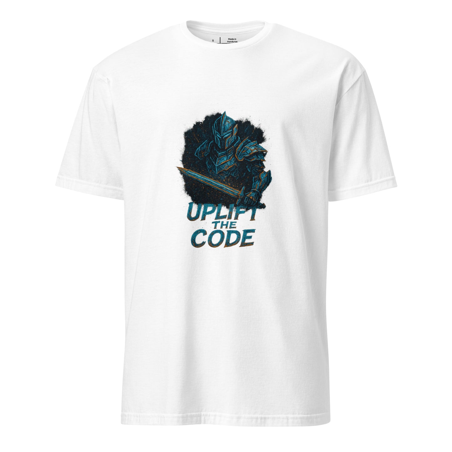 Synthex Crusader - Techno Knight - Short-Sleeve Unisex T-Shirt - Graphic Tee - White - Front