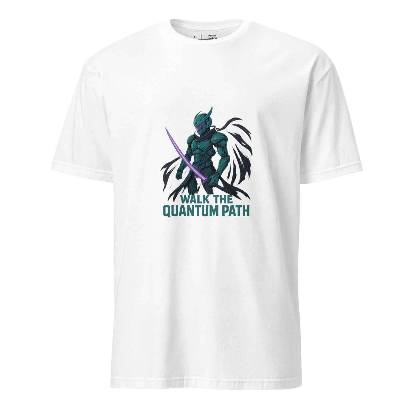 Quantum Ronin Vanguard – “Walk the Quantum Path.” - Short-Sleeve Unisex T-Shirt - Graphic Tee - White - Front