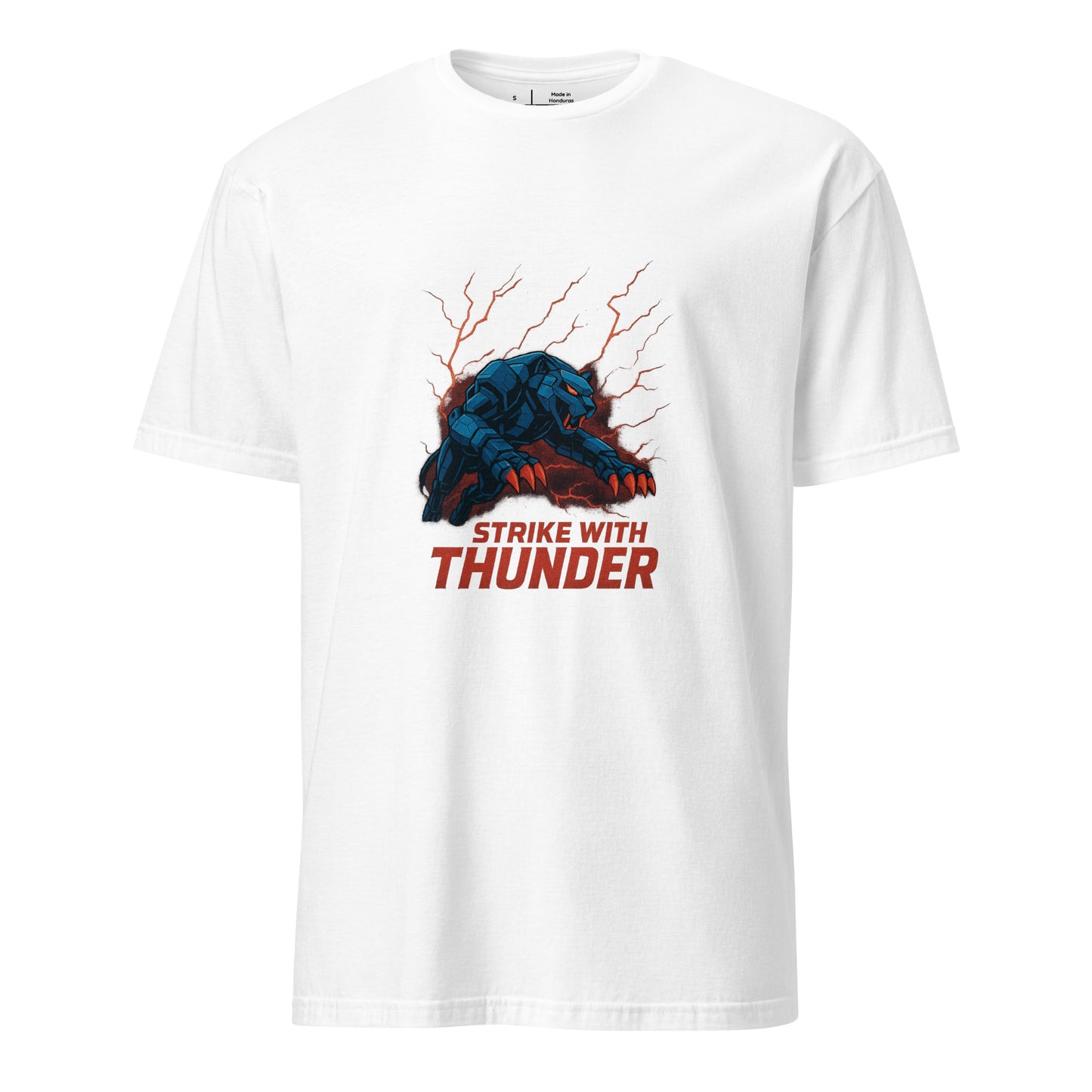 Mech-Panther Storm Unit – “Strike with Thunder.” - Short-Sleeve Unisex T-Shirt - Graphic Tee - White - Front