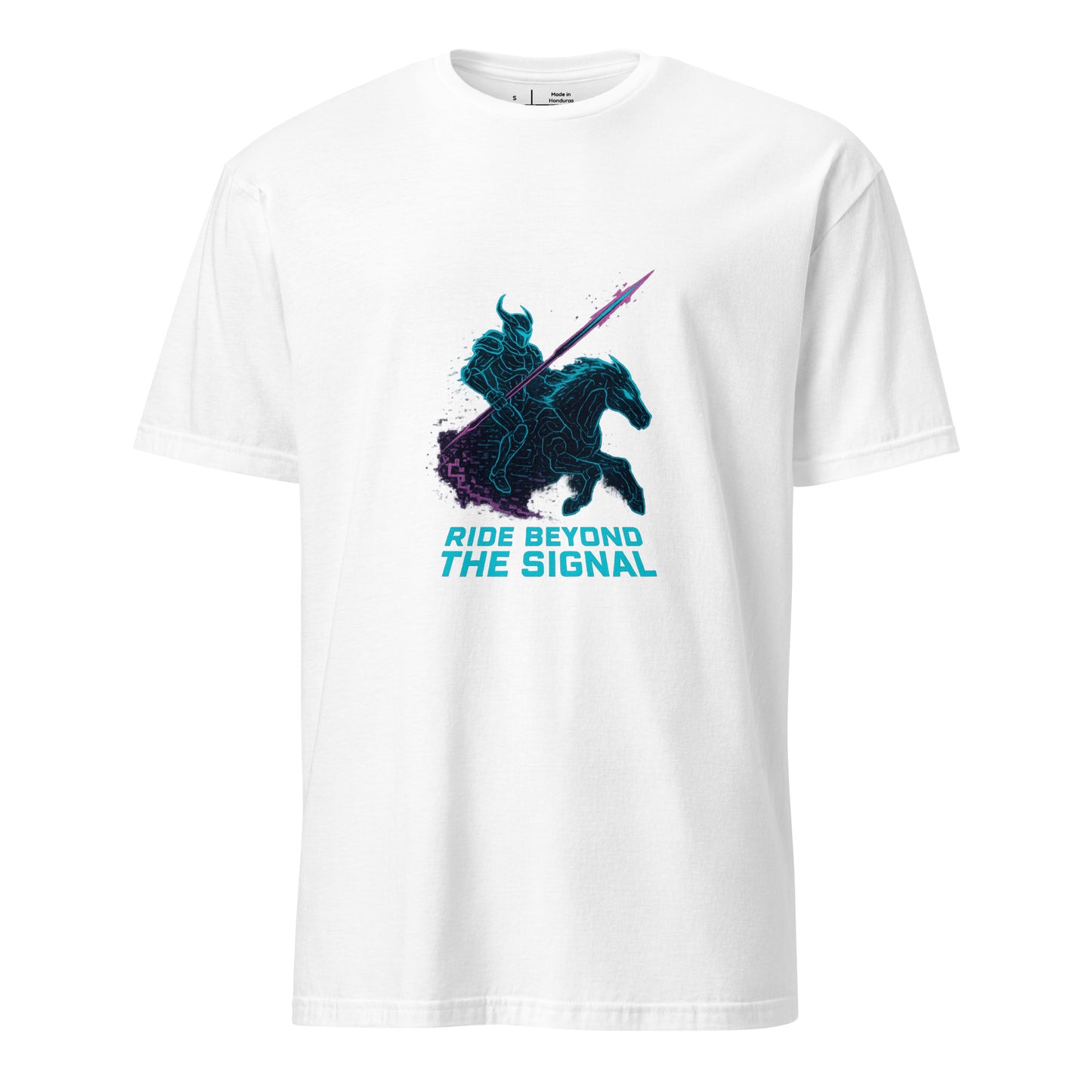Neon Wraith Dragoon – “Ride Beyond the Signal.” - Short-Sleeve Unisex T-Shirt - Graphic Tee - White - Front