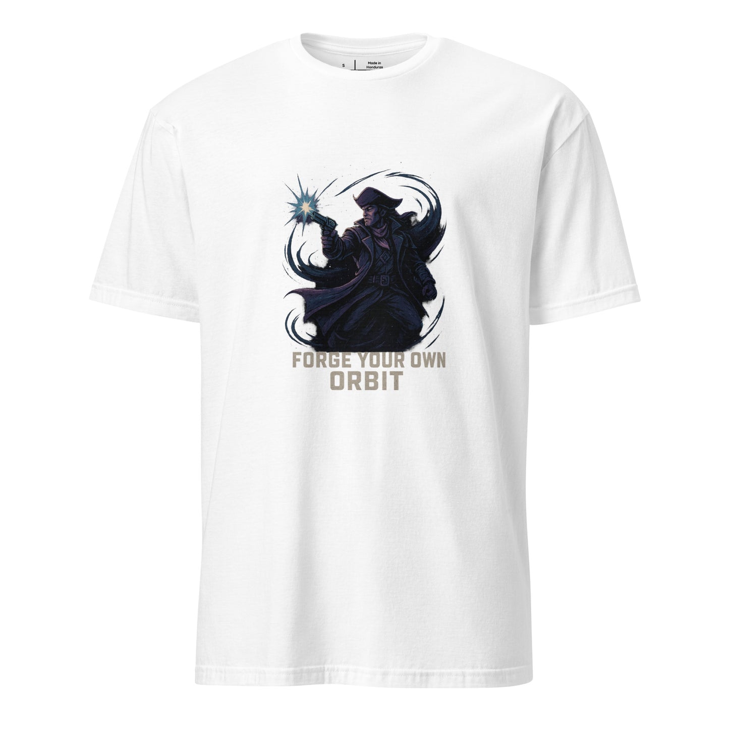Astral Rift Corsair – “Forge Your Own Orbit.” - Short-Sleeve Unisex T-Shirt - Graphic Tee - White - Front
