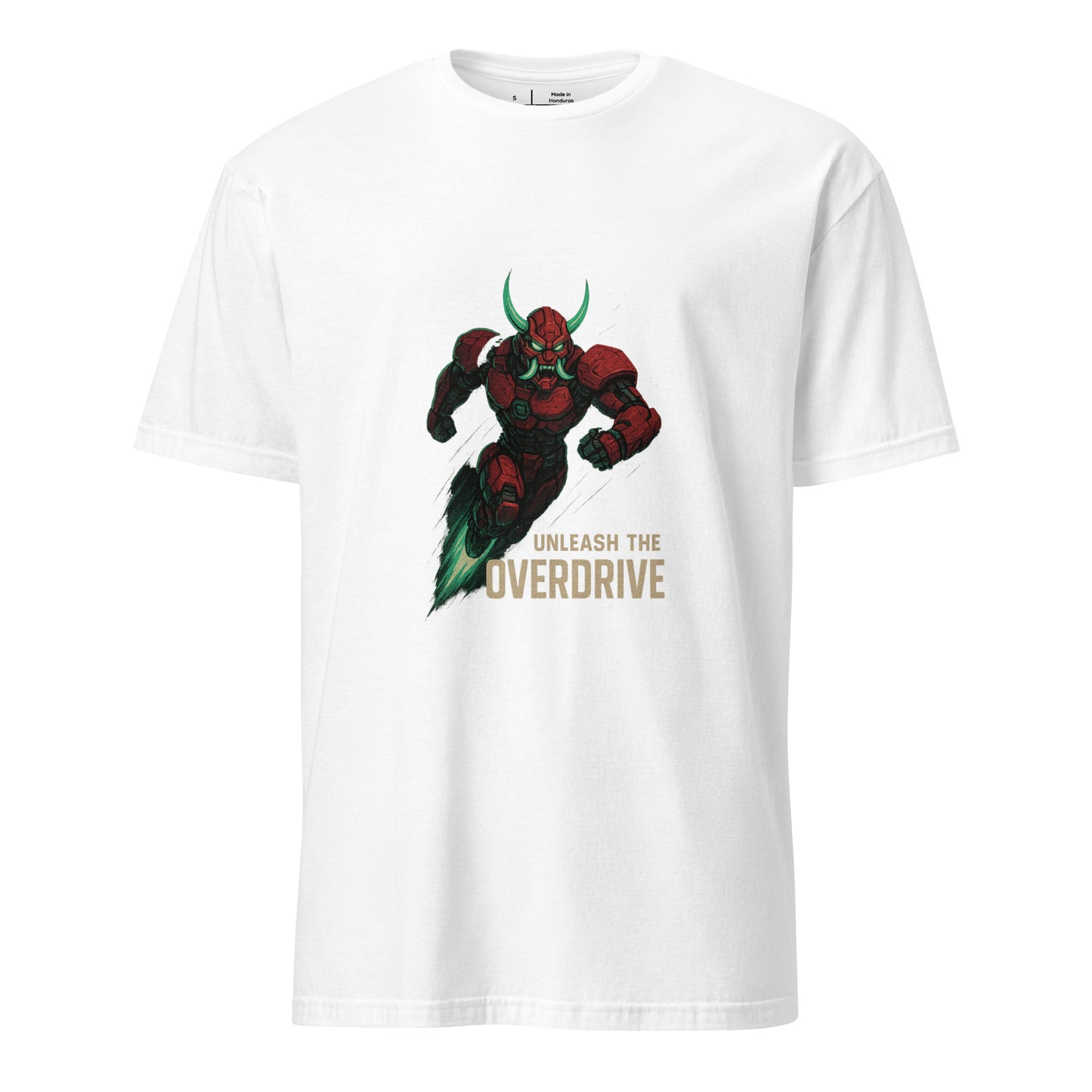 Cyber Oni Overdrive – “Unleash the Overdrive.” - Short-Sleeve Unisex T-Shirt - Graphic Tee - White - Front