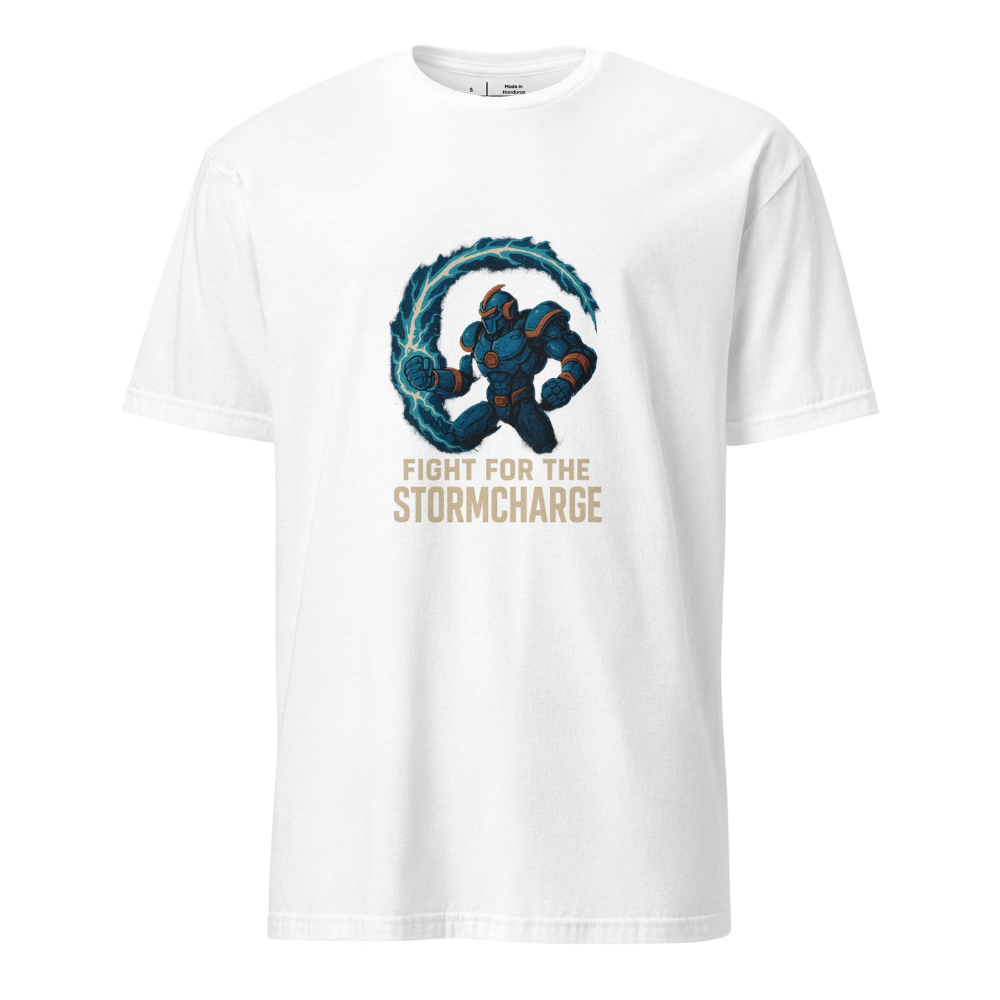 Arcstorm Gladiator – “Fight for the Stormcharge.” - Short-Sleeve Unisex T-Shirt - Graphic Tee - White - Front
