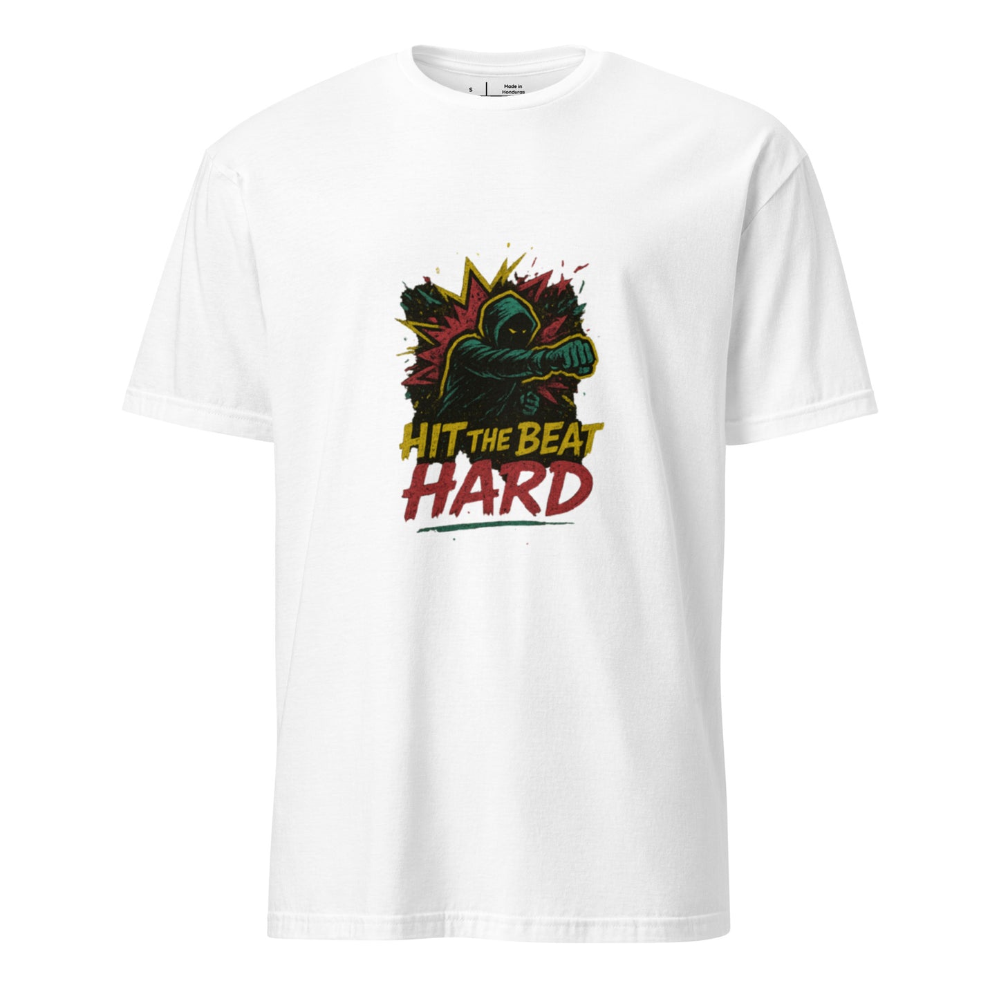 Starknuckle Breakbeat Brawler – “Hit the Beat Hard.” - Short-Sleeve Unisex T-Shirt - Graphic Tee - White - Front