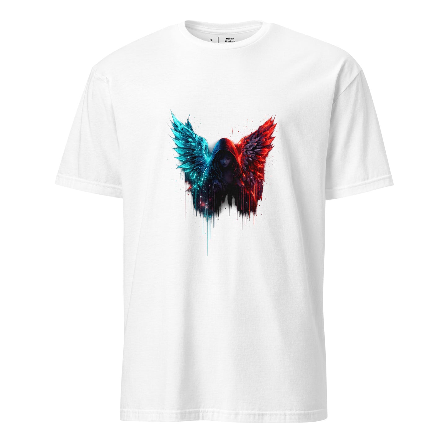 Neon Fallen Angel – Graffiti Glitch - Short-Sleeve Unisex T-Shirt - Graphic Tee - White - Front