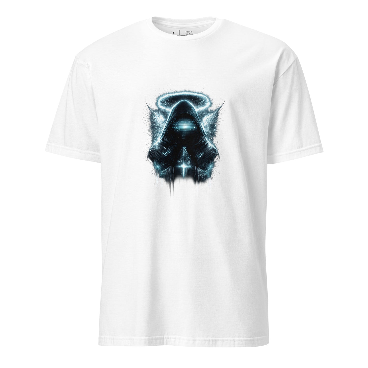 Neon Saint Of Static – Analog Glitch - Short-Sleeve Unisex T-Shirt - Graphic Tee - White - Front