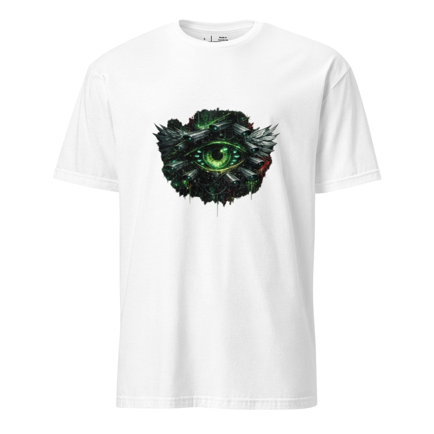 Neon Surveillance Society – Anti-System - Short-Sleeve Unisex T-Shirt - Graphic Tee - White - Front