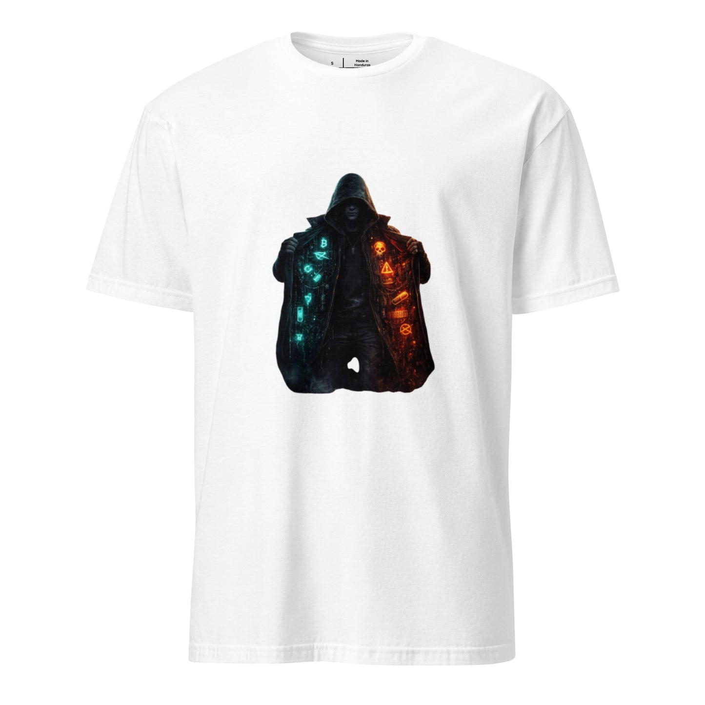 Neon Truth Smuggler – Cyber Streetwear - Short-Sleeve Unisex T-Shirt - Graphic Tee - White - Front
