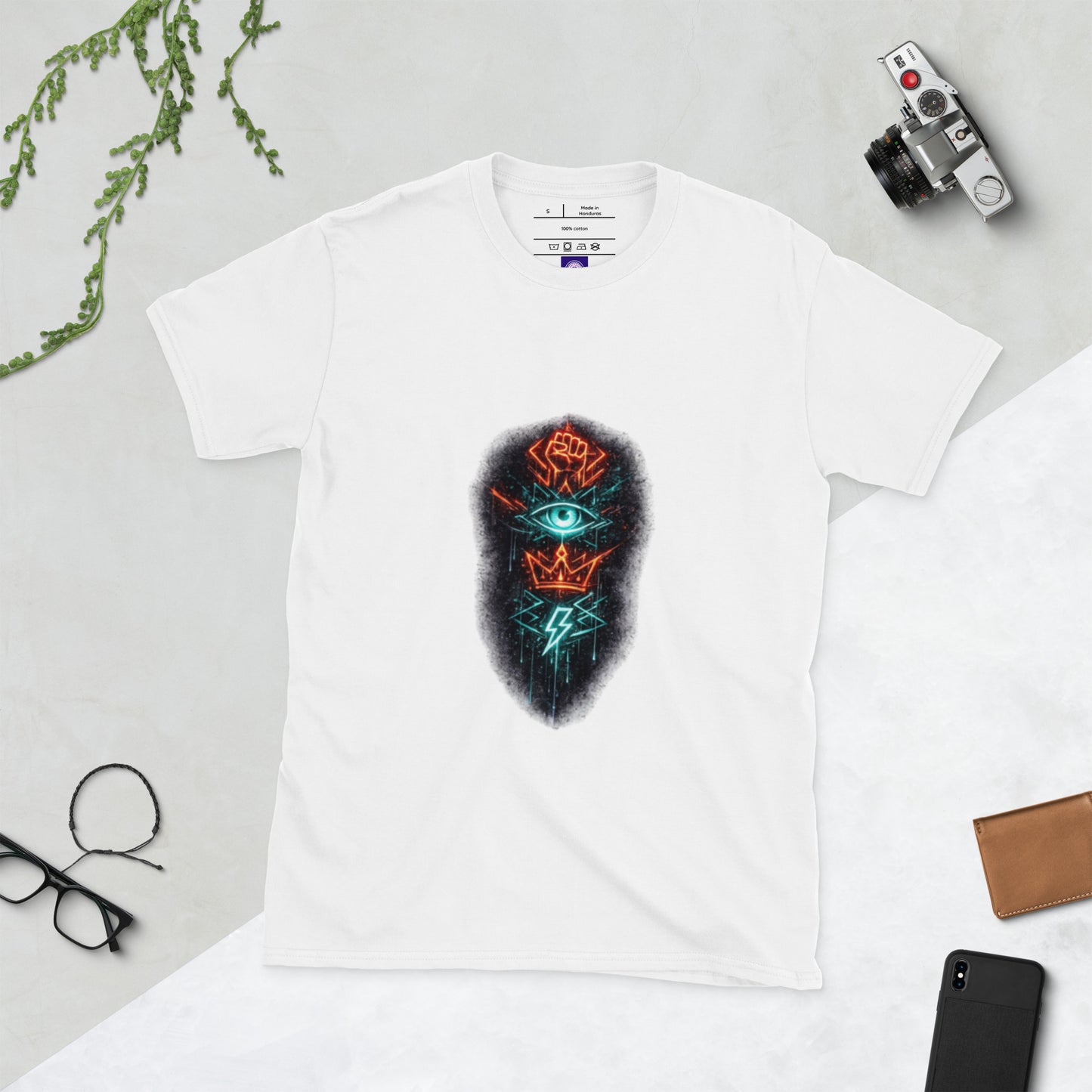 Neon Rebellion Totem - Short-Sleeve Unisex T-Shirt - Graphic Tee - White - Front