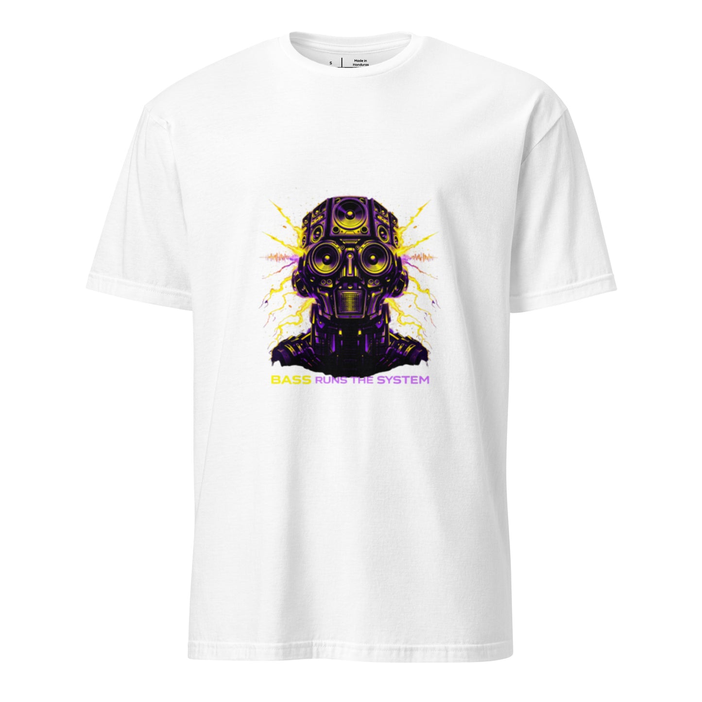 Bass Runs The System – Rave Festival Streetwear - Short-Sleeve Unisex T-Shirt - Graphic Tee - White - Front