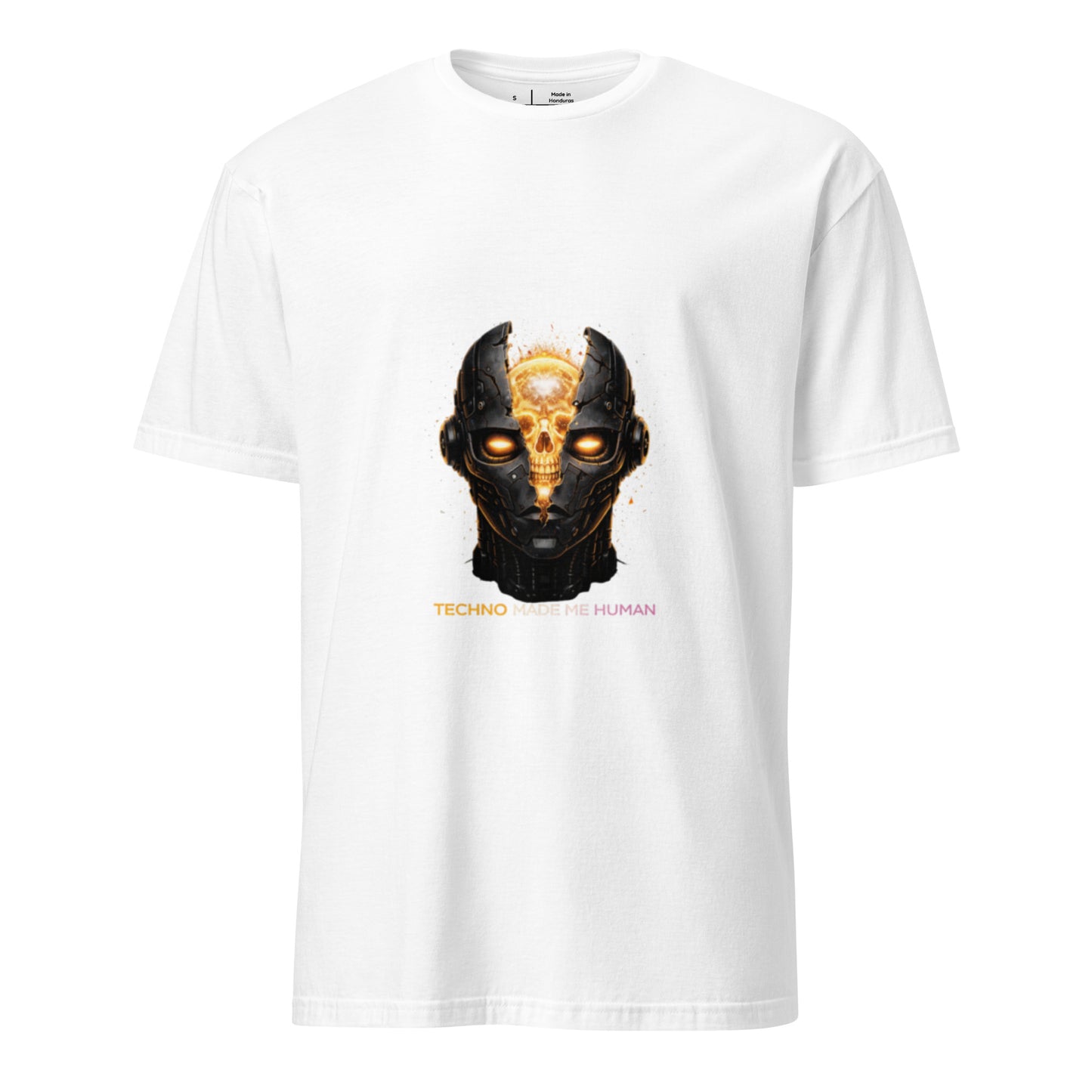 Techno Made Me Human – Dark Cyber Streetwear - Short-Sleeve Unisex T-Shirt - Graphic Tee - White - Front