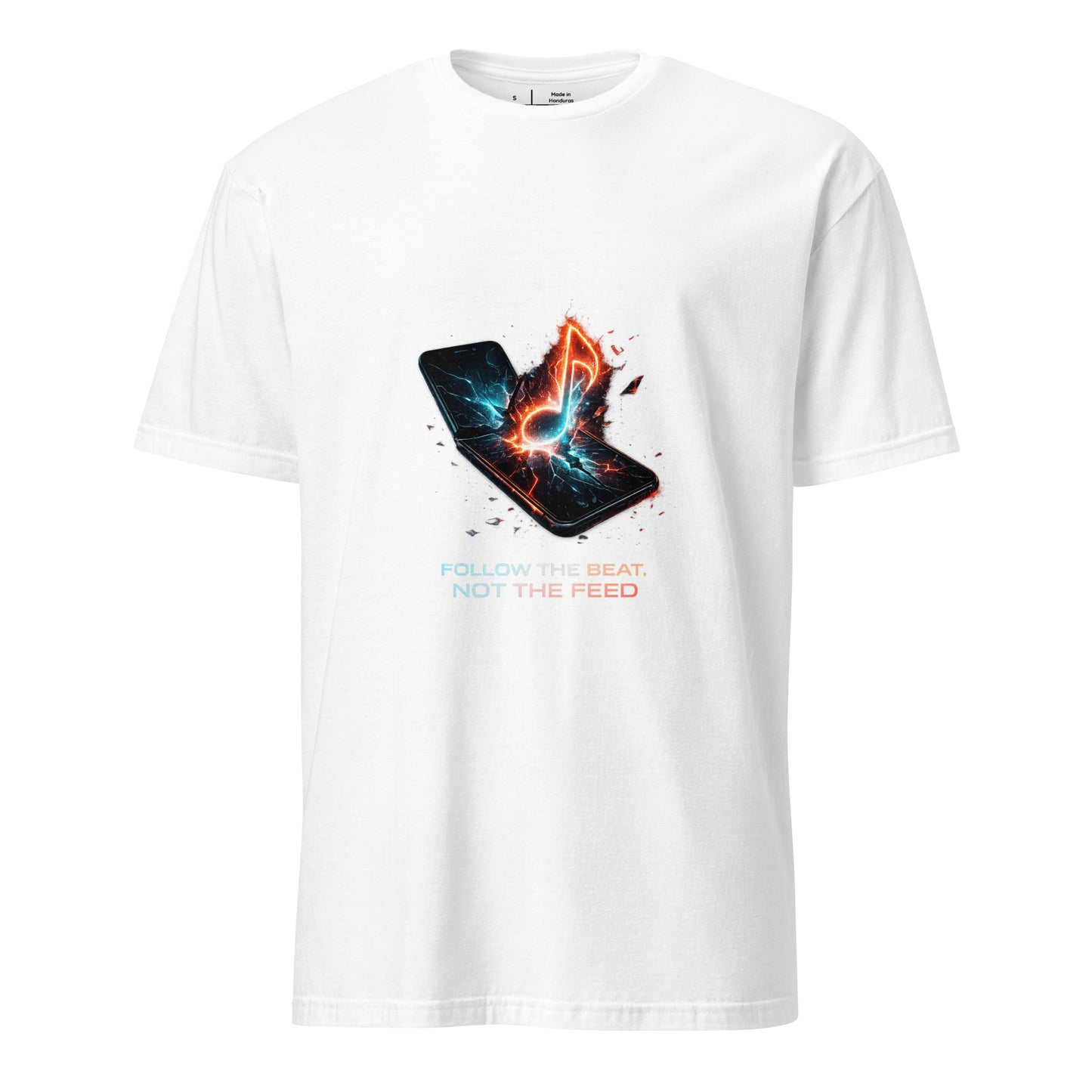 Follow The Beat, Not The Feed – Cyber Rebellion - Short-Sleeve Unisex T-Shirt - Graphic Tee - White - Front