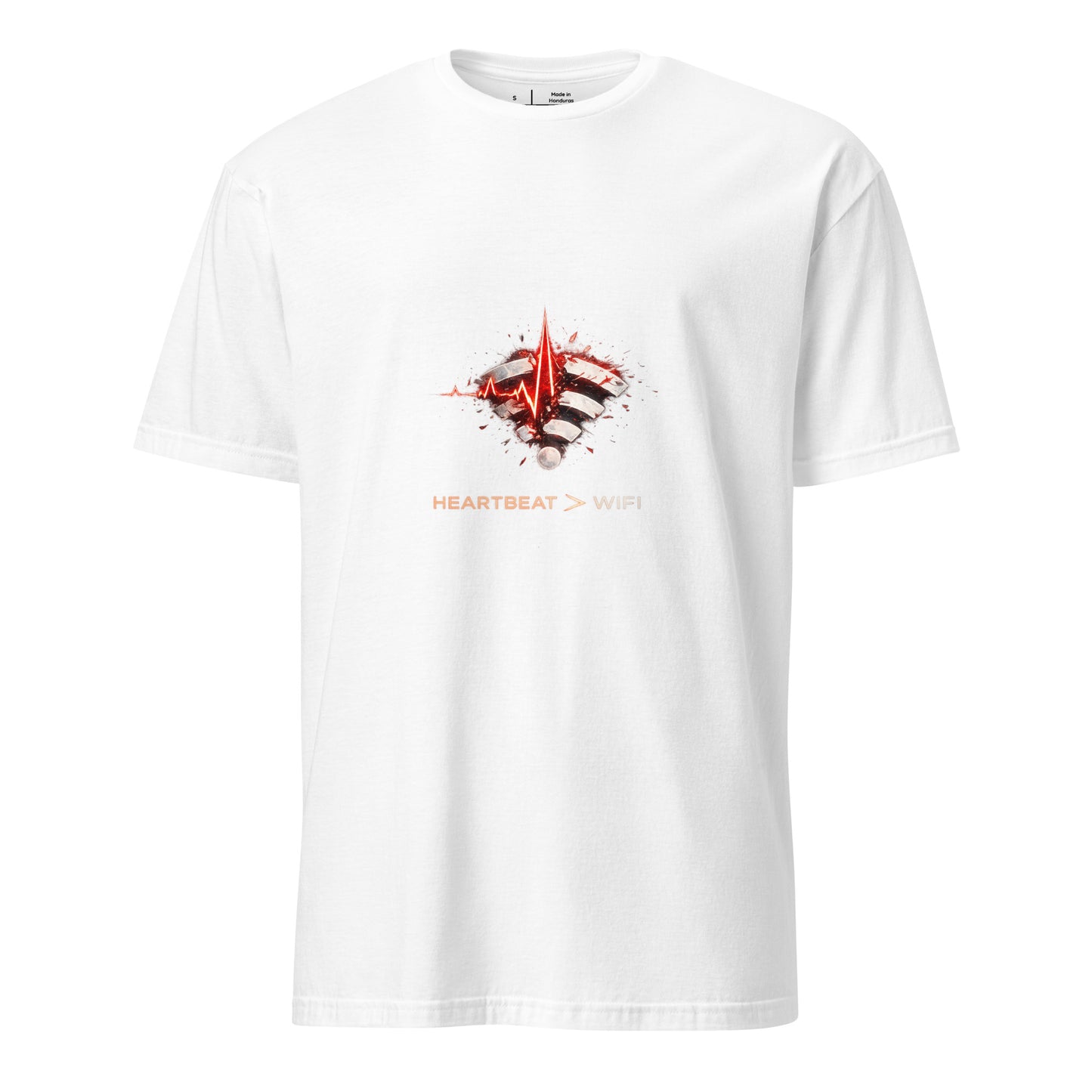 Heartbeat > WIFI – Minimal Cyber - Short-Sleeve Unisex T-Shirt - Graphic Tee - White - Front