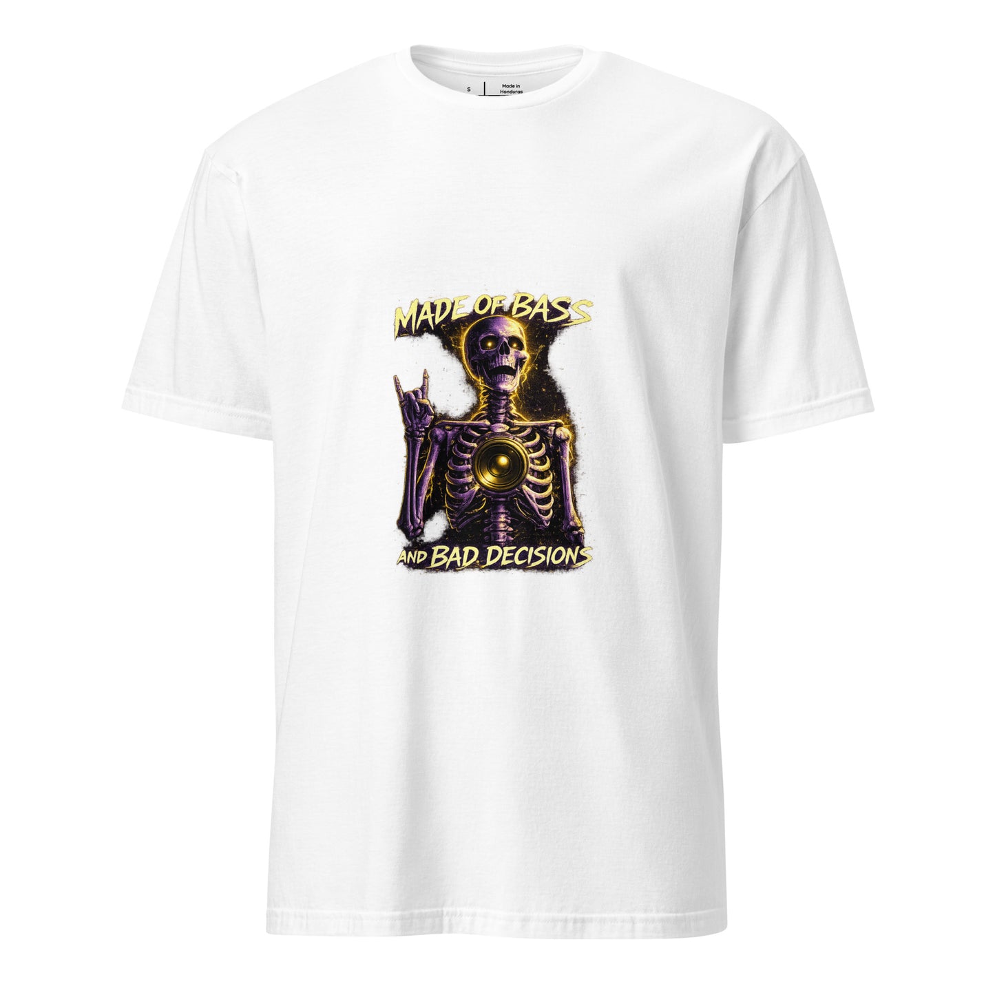 Made Of Bass And Bad Decisions – Cyber Rave - Short-Sleeve Unisex T-Shirt - Graphic Tee - White - Front