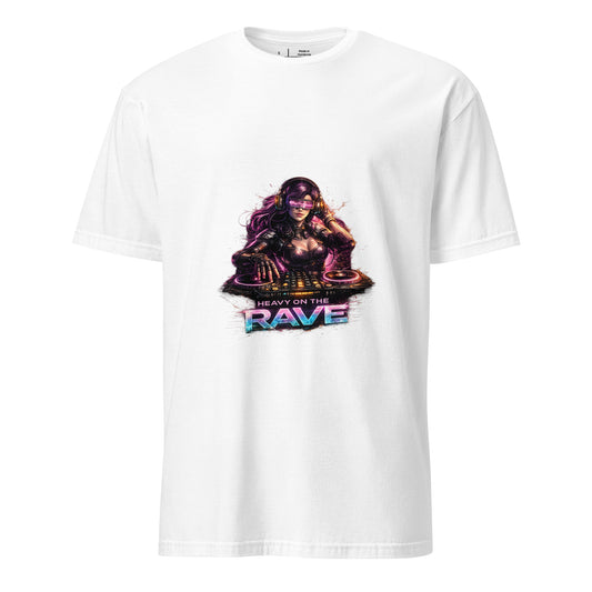 Heavy On The Rave – Cyber DJ Festival - Short-Sleeve Unisex T-Shirt - Graphic Tee - White - Front