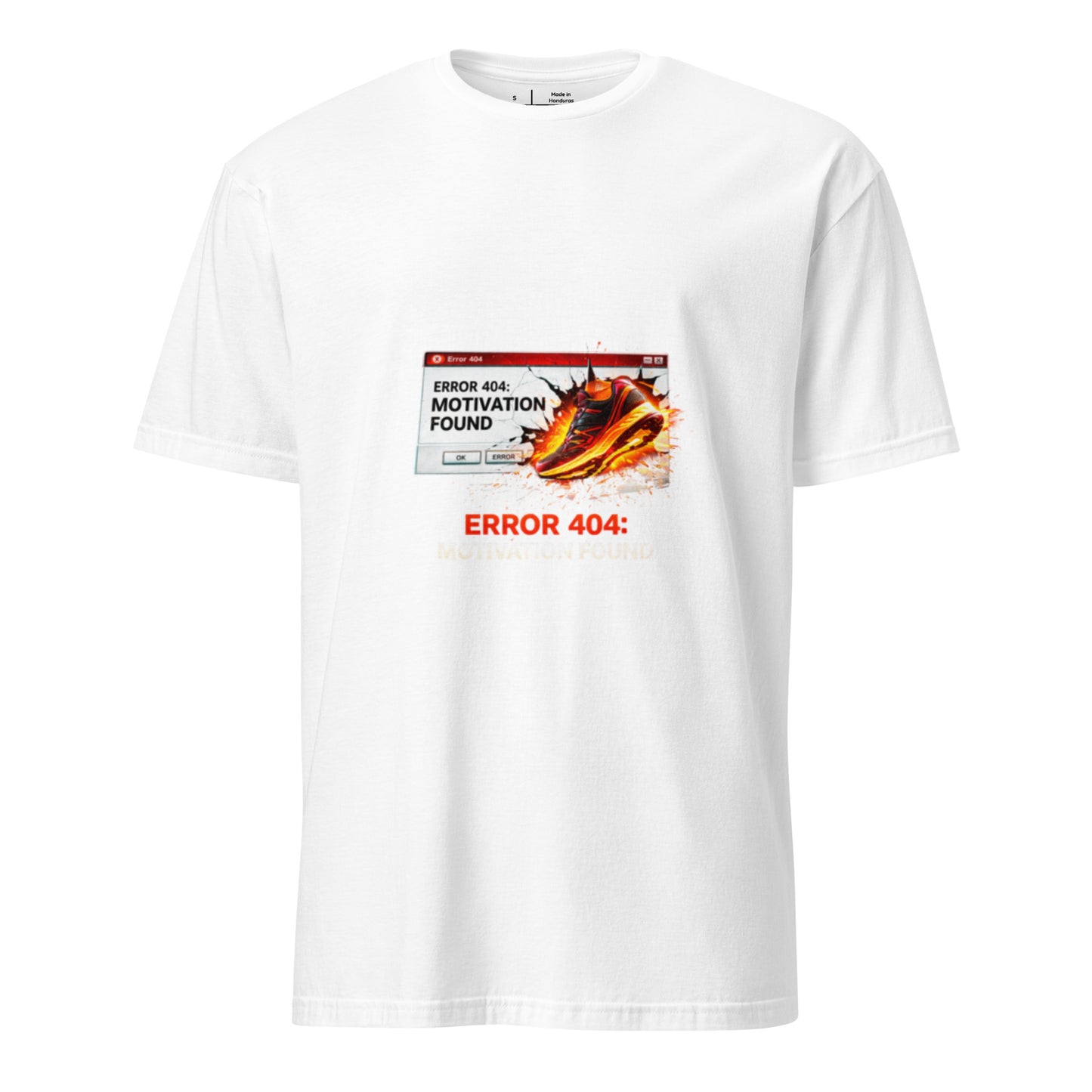 Error 404: Motivation Found – Fitness Reboot - Short-Sleeve Unisex T-Shirt - Graphic Tee - White - Front