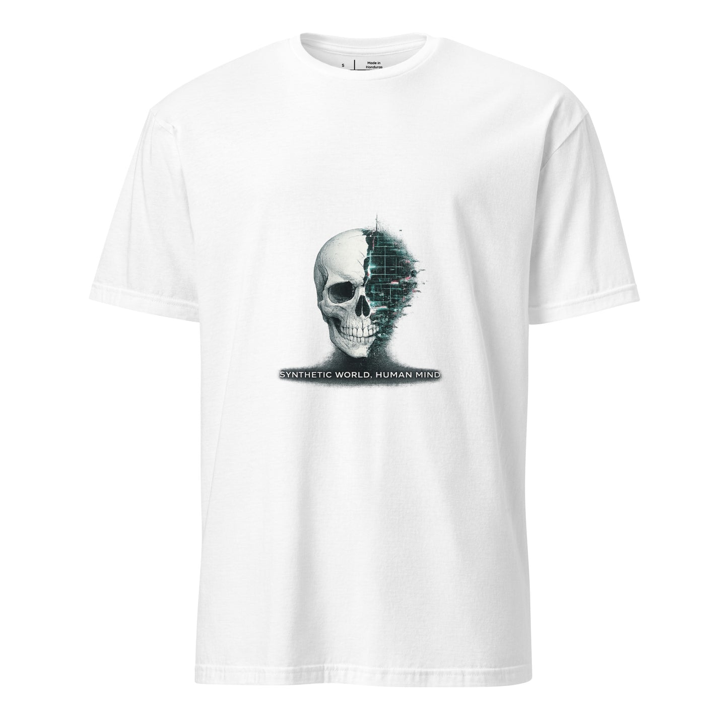 Synthetic World. Human Mind. – Glitch Philosophy - Short-Sleeve Unisex T-Shirt - Graphic Tee - White - Front
