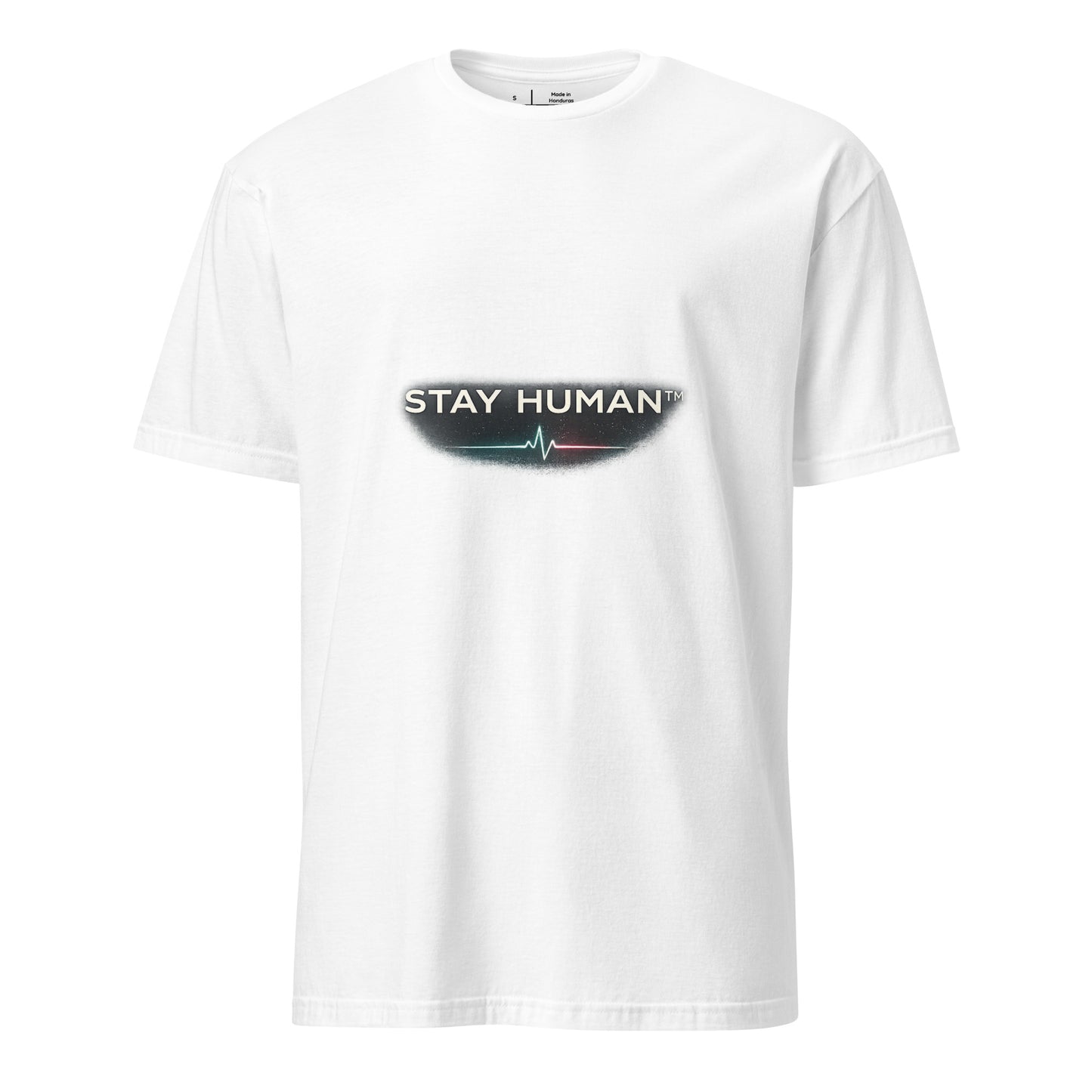 Stay Human™ – Luxury Minimalist Statement - Short-Sleeve Unisex T-Shirt - Graphic Tee - White - Front