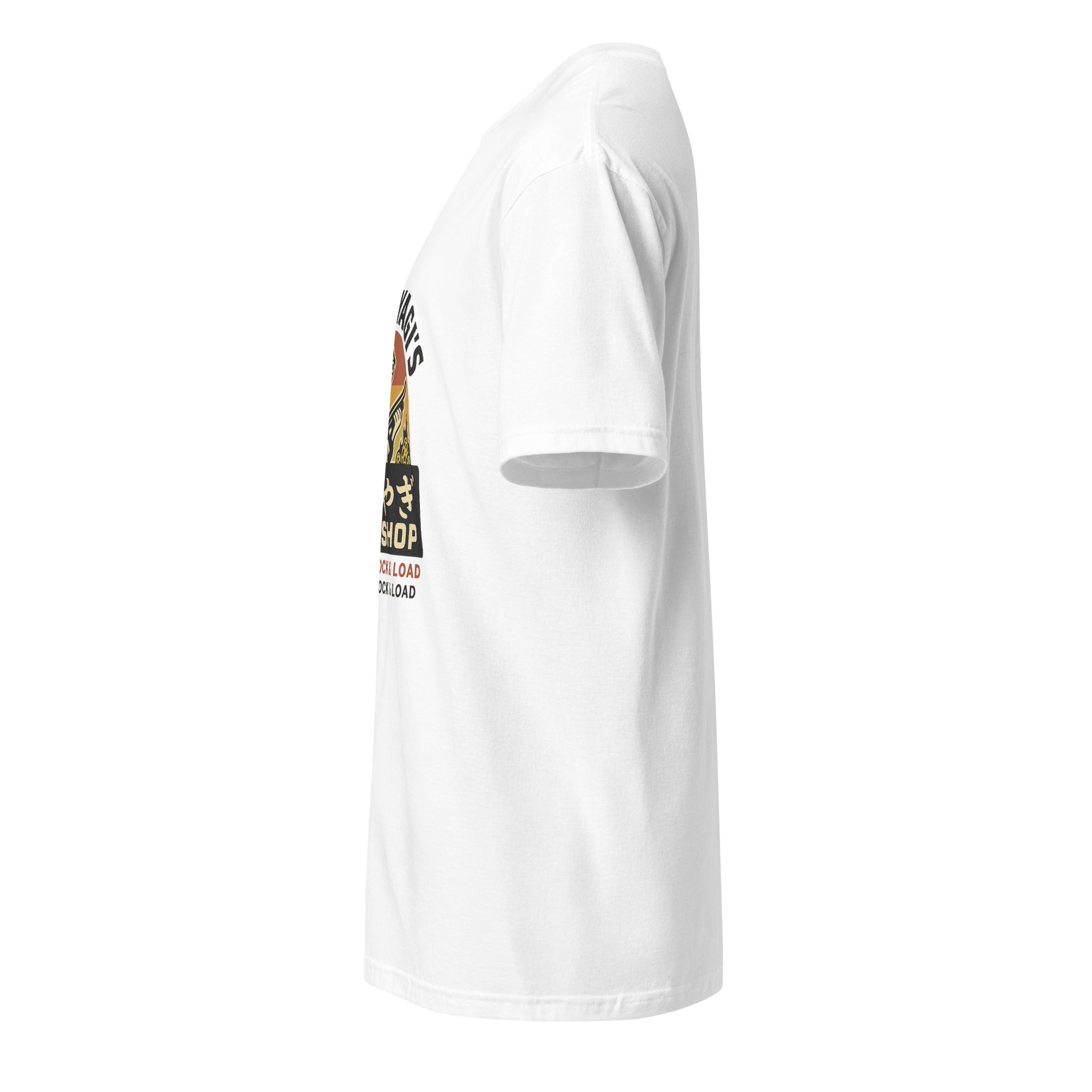 Mr. Miyagi’s Gun Shop – Wax On, Lock & Load - Short-Sleeve Unisex T-Shirt - Graphic Tee - White - Left side