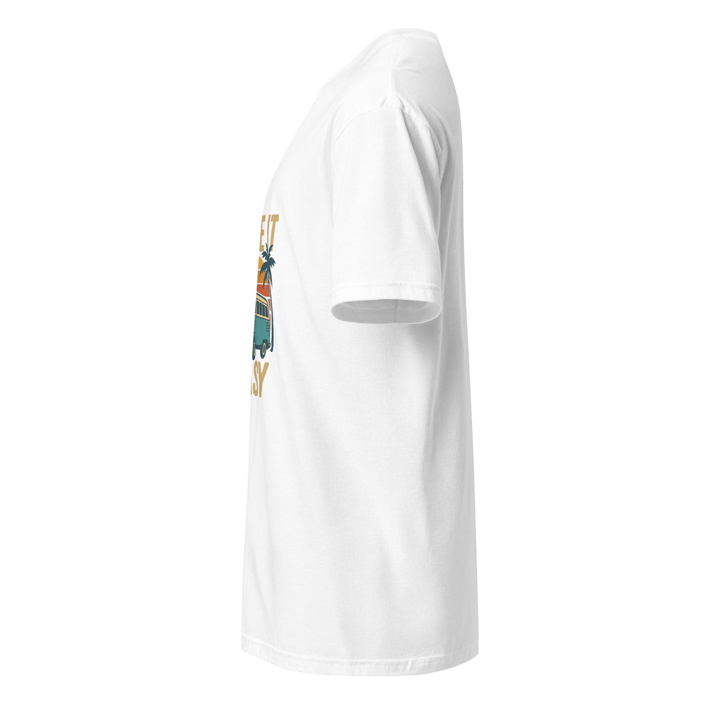 Take It Easy – Retro Sunset Camper - Short-Sleeve Unisex T-Shirt - Graphic Tee - White - Left side