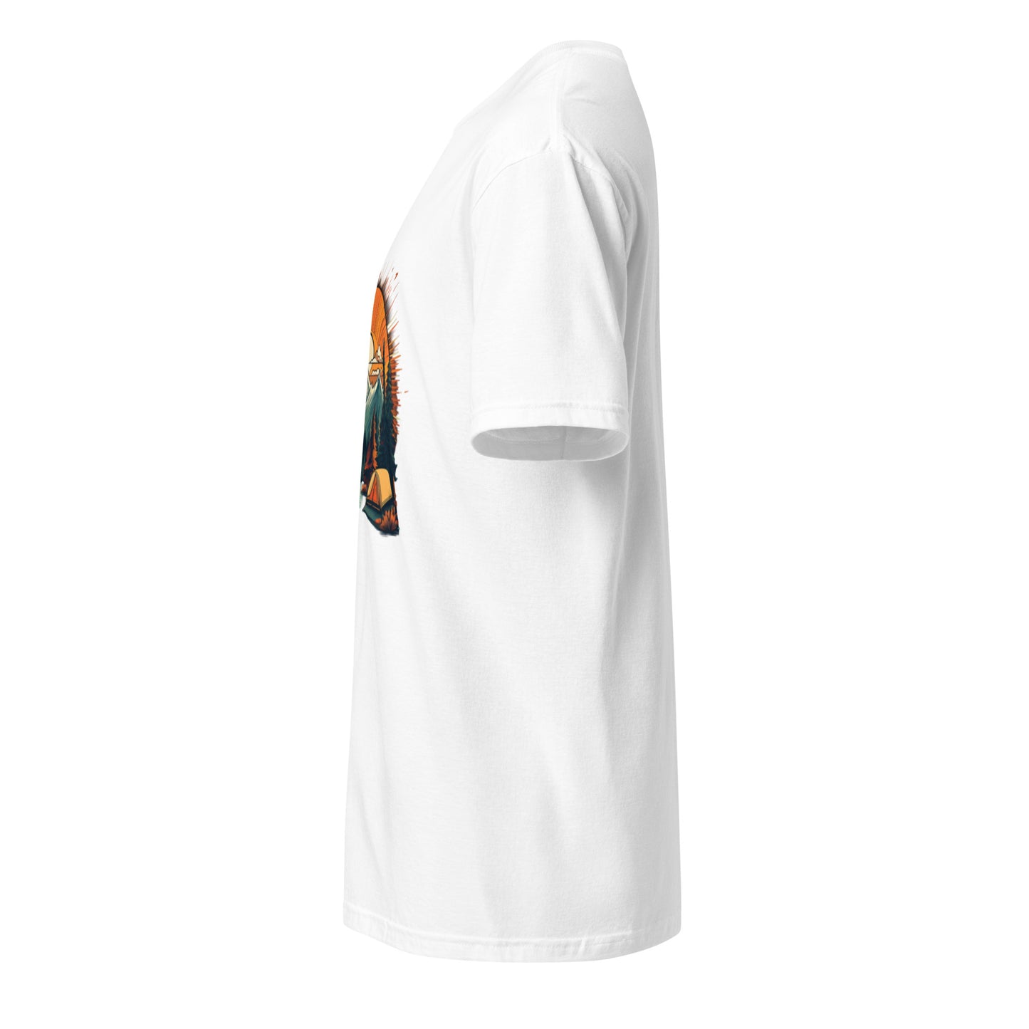 Golden Sunset Camping Escape – Adventure - Short-Sleeve Unisex T-Shirt - Graphic Tee - White - Left side