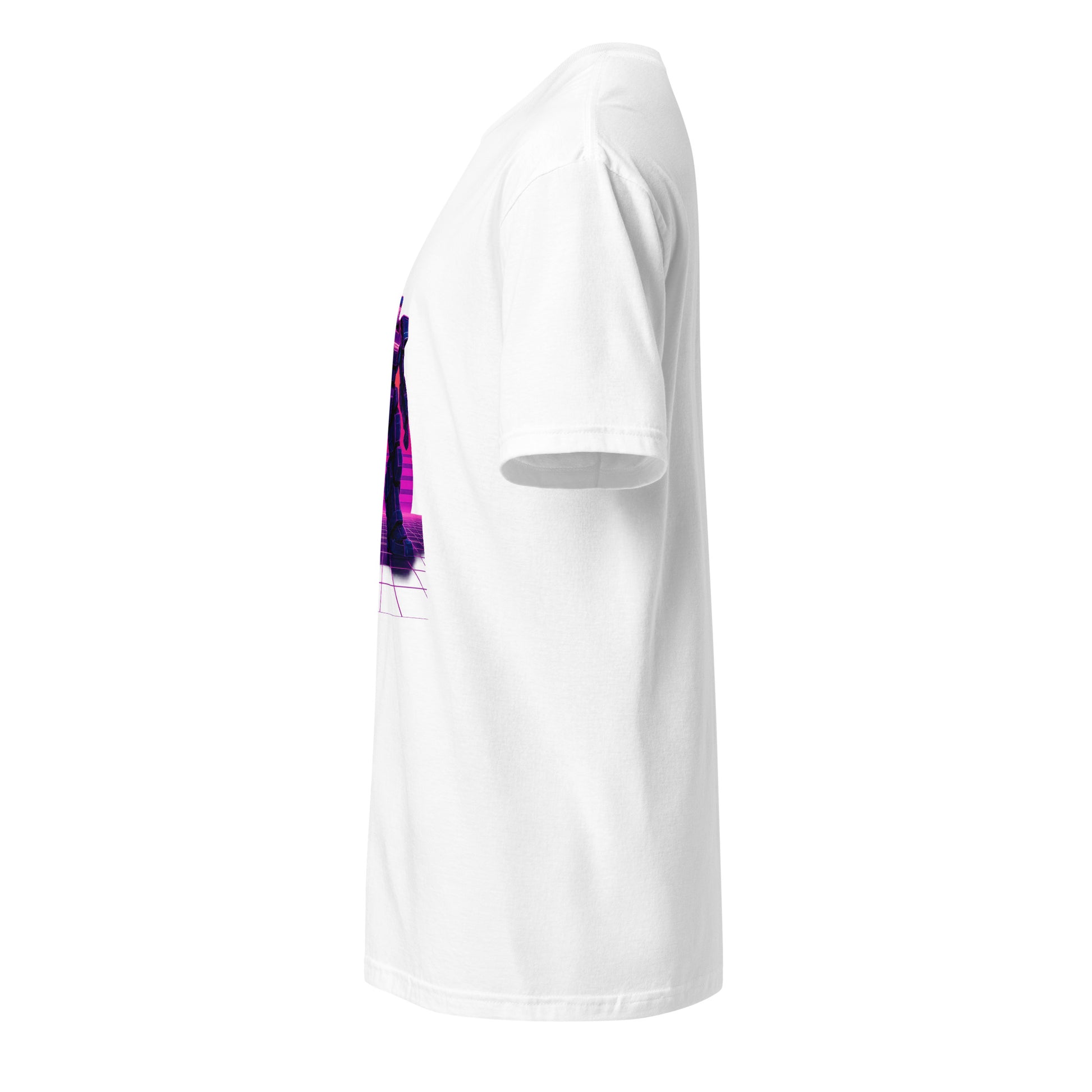Synthwave Mech – Neon Titan - Short-Sleeve Unisex T-Shirt - Graphic Tee - White - Left side