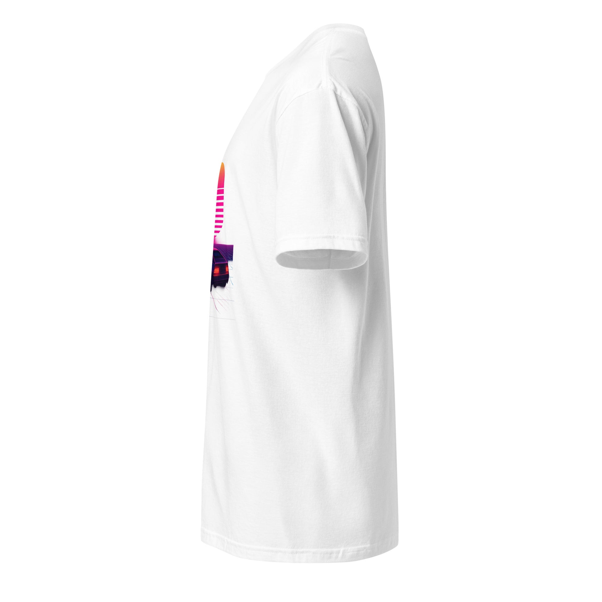 Retro Cyber Car – Neon Drive - Short-Sleeve Unisex T-Shirt - Graphic Tee - White - Left side