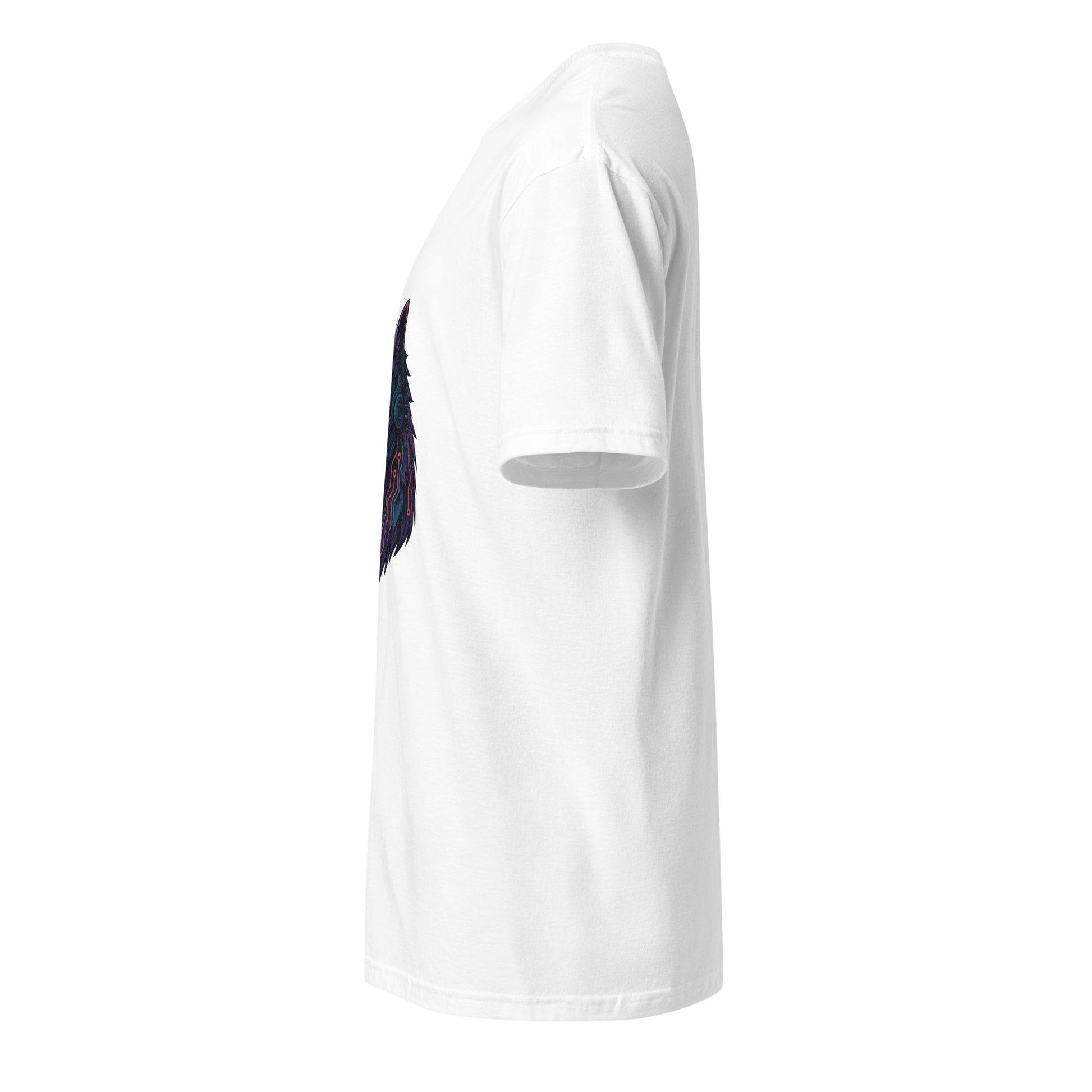 Cyber Wolf – Neon Sentinel - Short-Sleeve Unisex T-Shirt - Graphic Tee - White - Left side