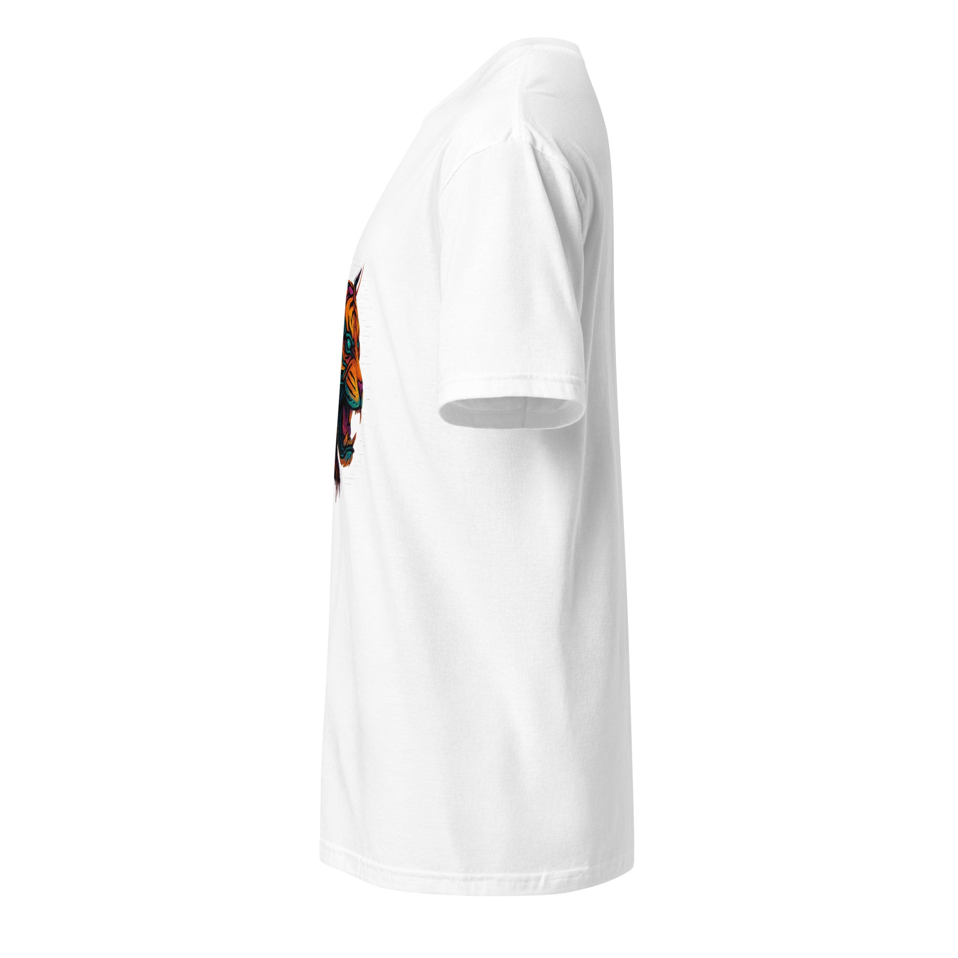Cyber Tiger – Neon Predator - Short-Sleeve Unisex T-Shirt - Graphic Tee - White - Left side