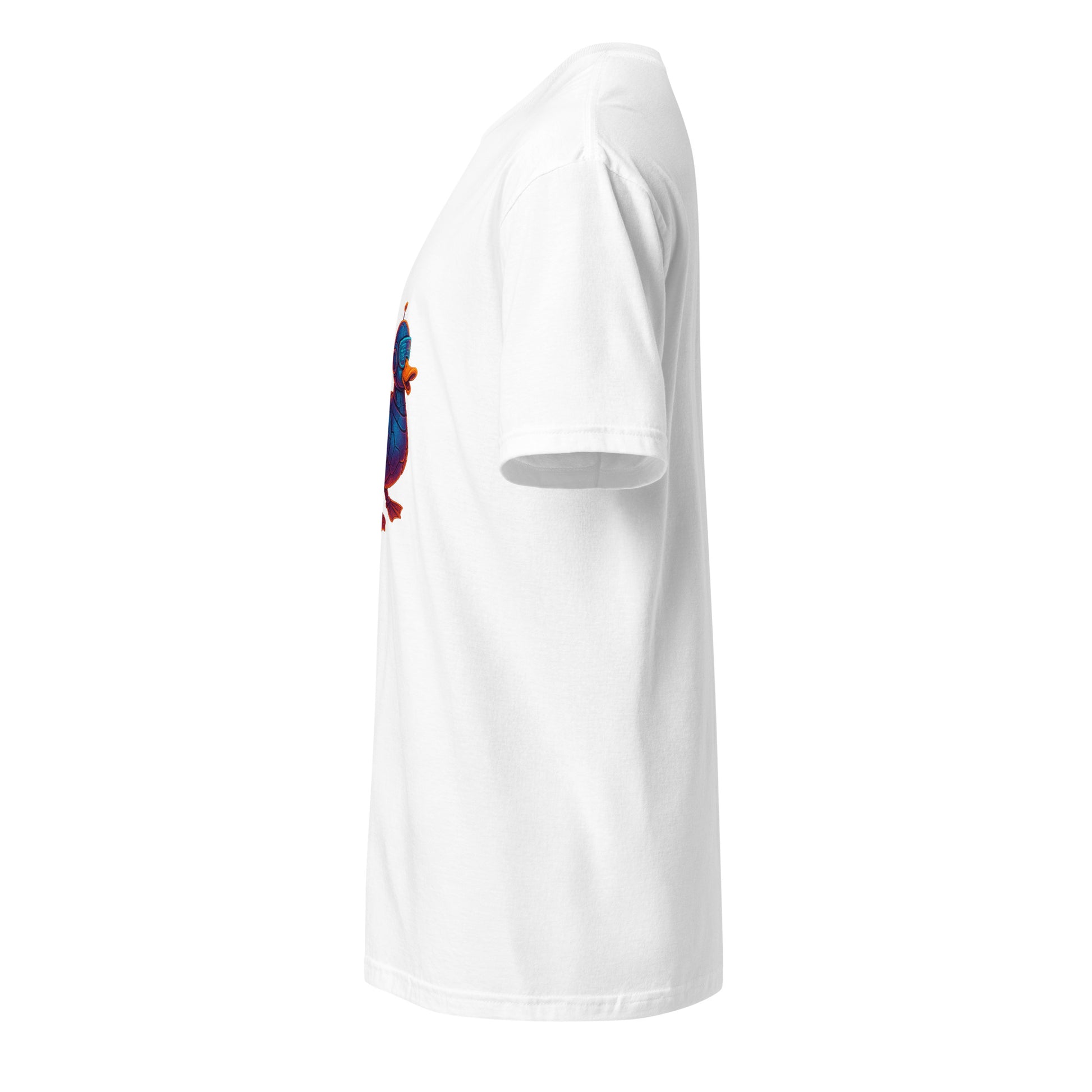 Cyber Duck – Quirky Futuristic Streetwear - Short-Sleeve Unisex T-Shirt - Graphic Tee - White - Left side