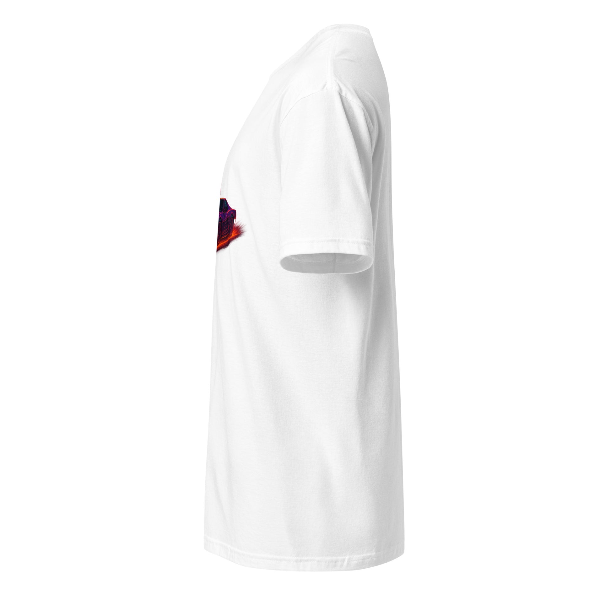 Synthwave Supercar – Race Into The Neon Future - Short-Sleeve Unisex T-Shirt - Graphic Tee - White - Left side