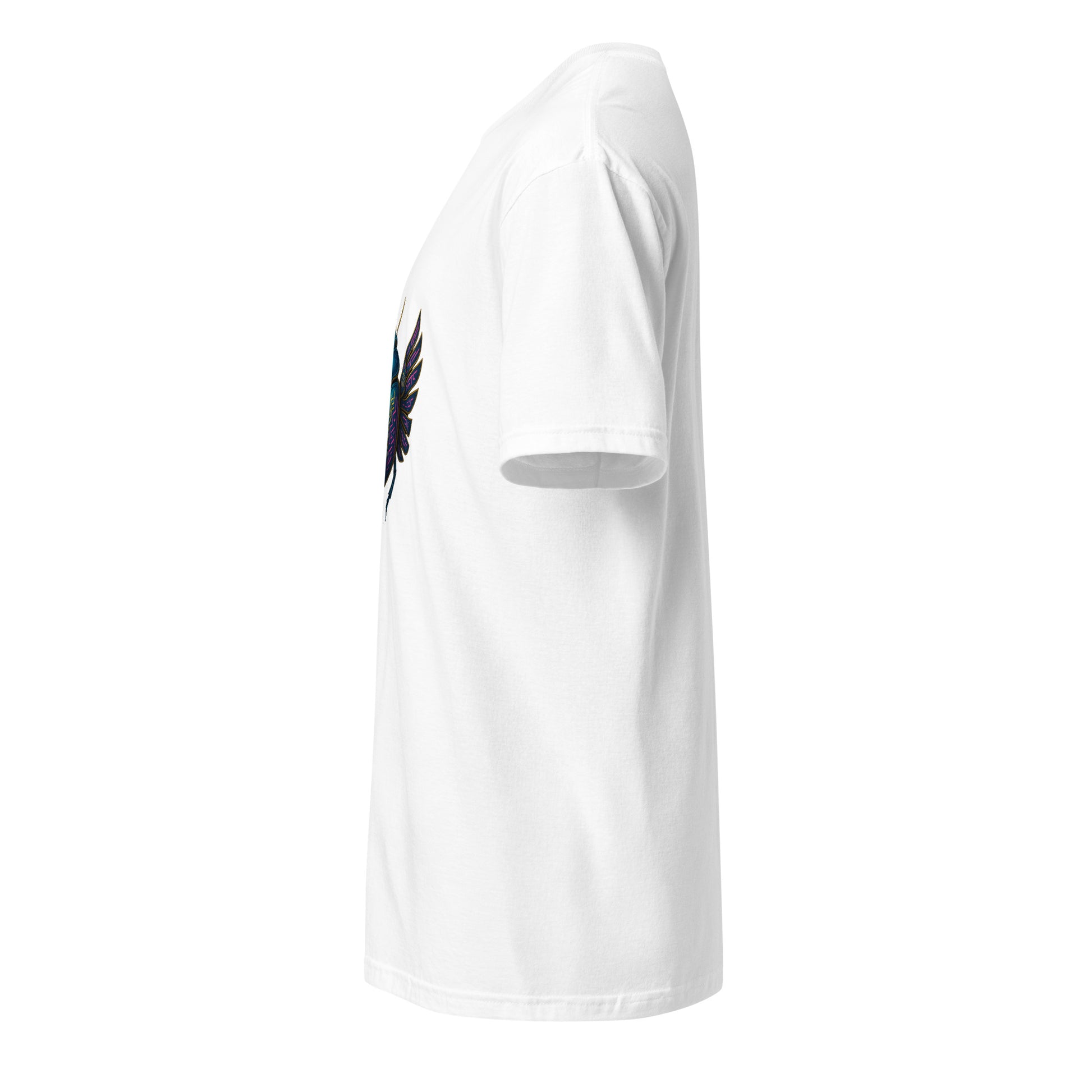 Mecha Scarab Beetle – Neon Tech Guardian - Short-Sleeve Unisex T-Shirt - Graphic Tee - White - Left side