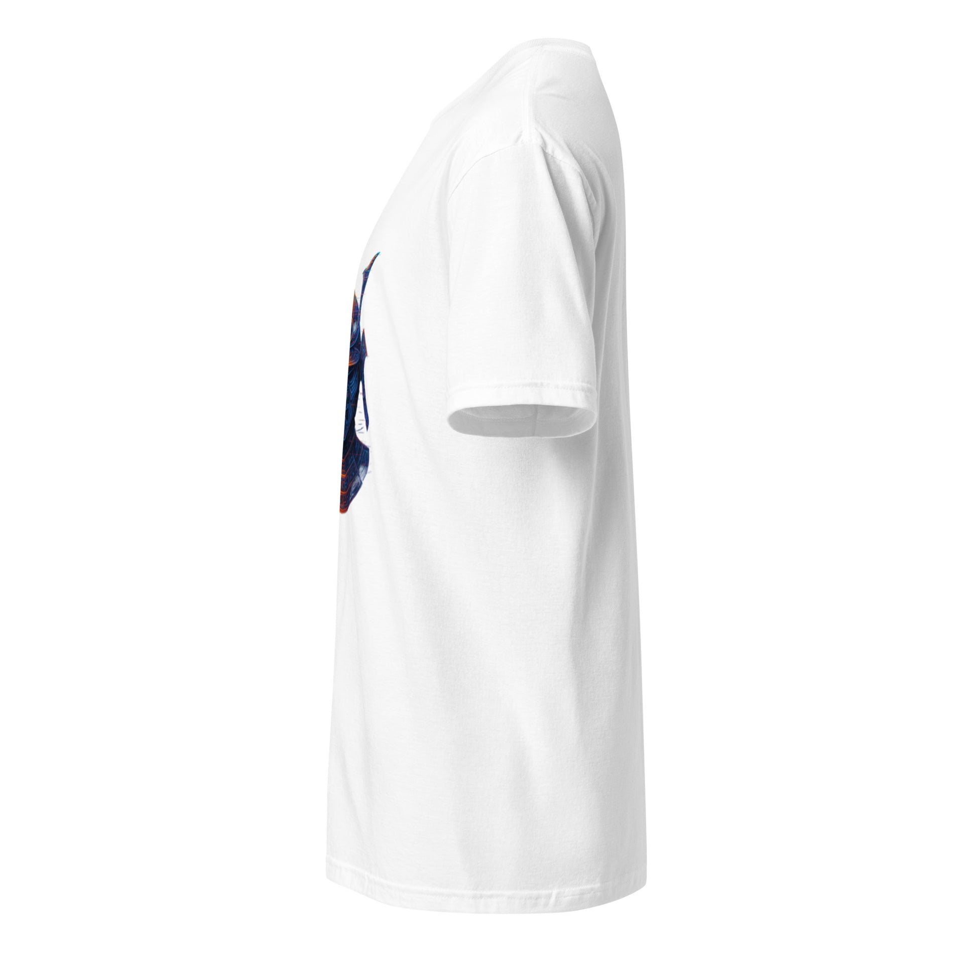 Holographic Samurai Helmet – Neon Warrior - Short-Sleeve Unisex T-Shirt - Graphic Tee - White - Left side