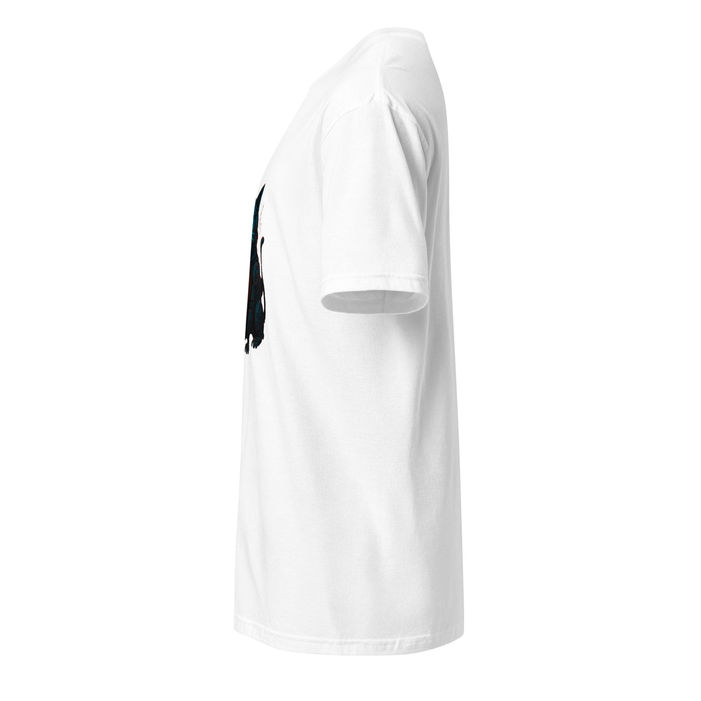 Trick-or-Treat Cyborg Cat – Cyberpunk Halloween Glow - Short-Sleeve Unisex T-Shirt - Graphic Tee - White - Left side