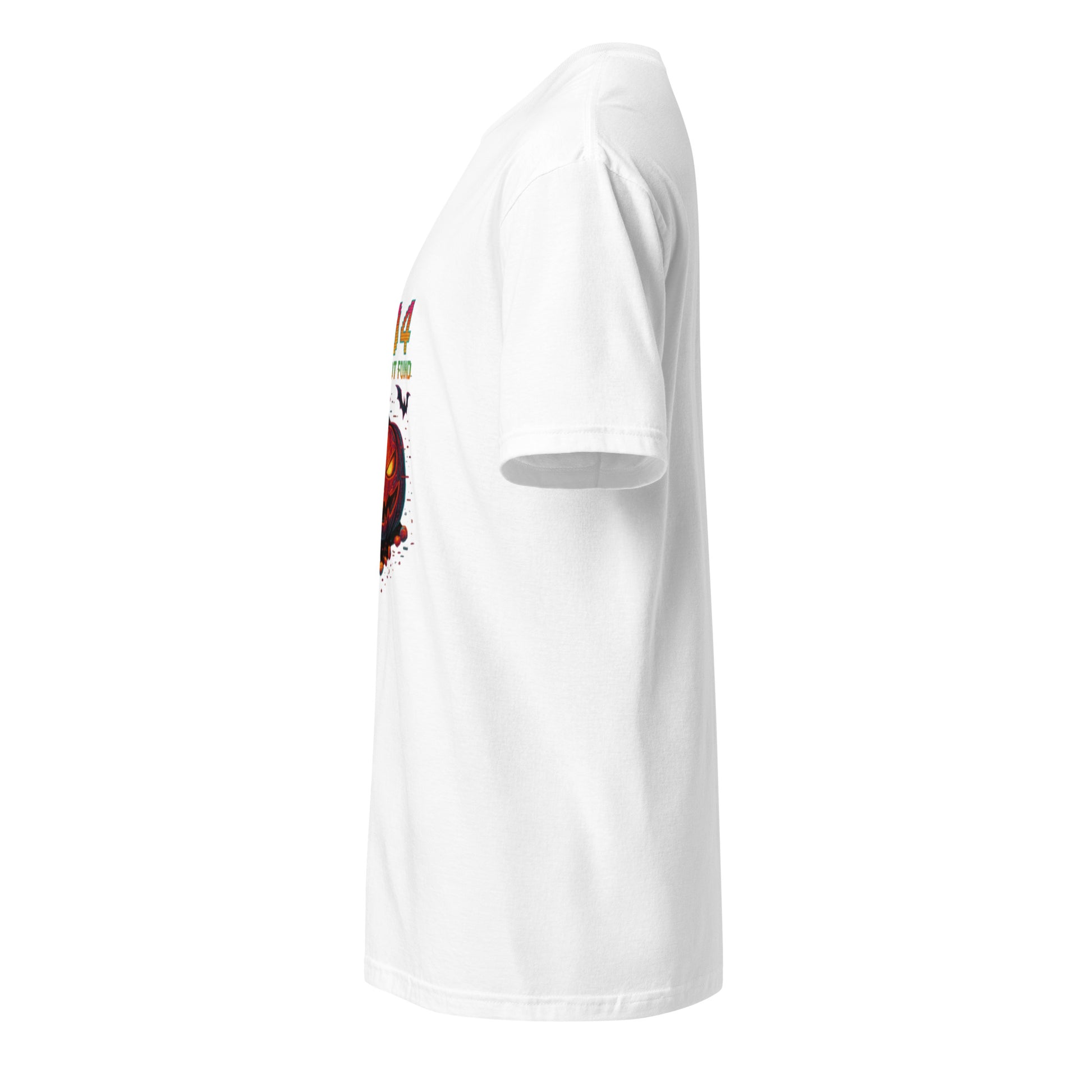 404 Candy Not Found – Cyberpunk Pumpkin Glitch - Short-Sleeve Unisex T-Shirt - Graphic Tee - White - Left side