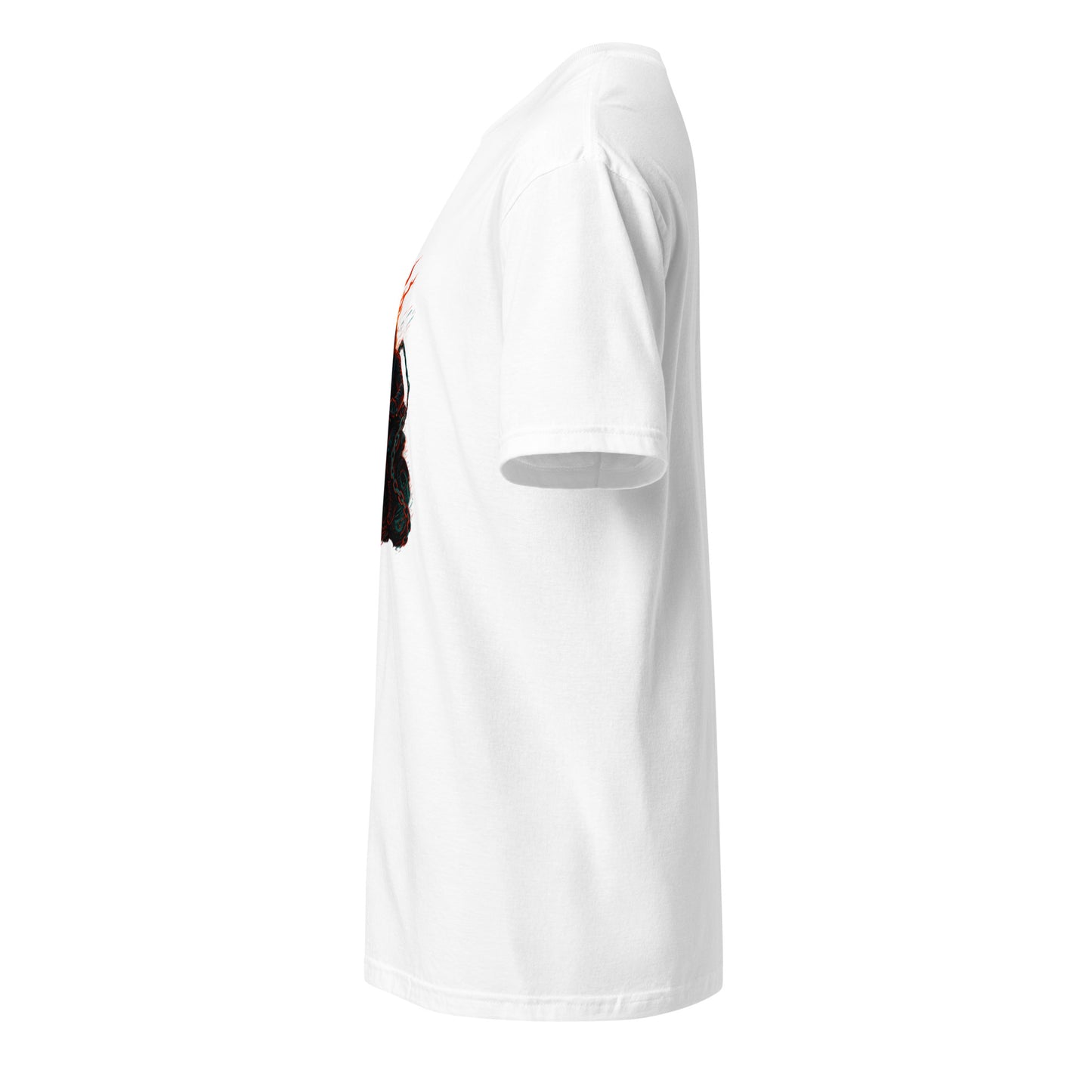 Cyber Pumpkin Rider – Futuristic Neon Halloween - Short-Sleeve Unisex T-Shirt - Graphic Tee - White - Left side